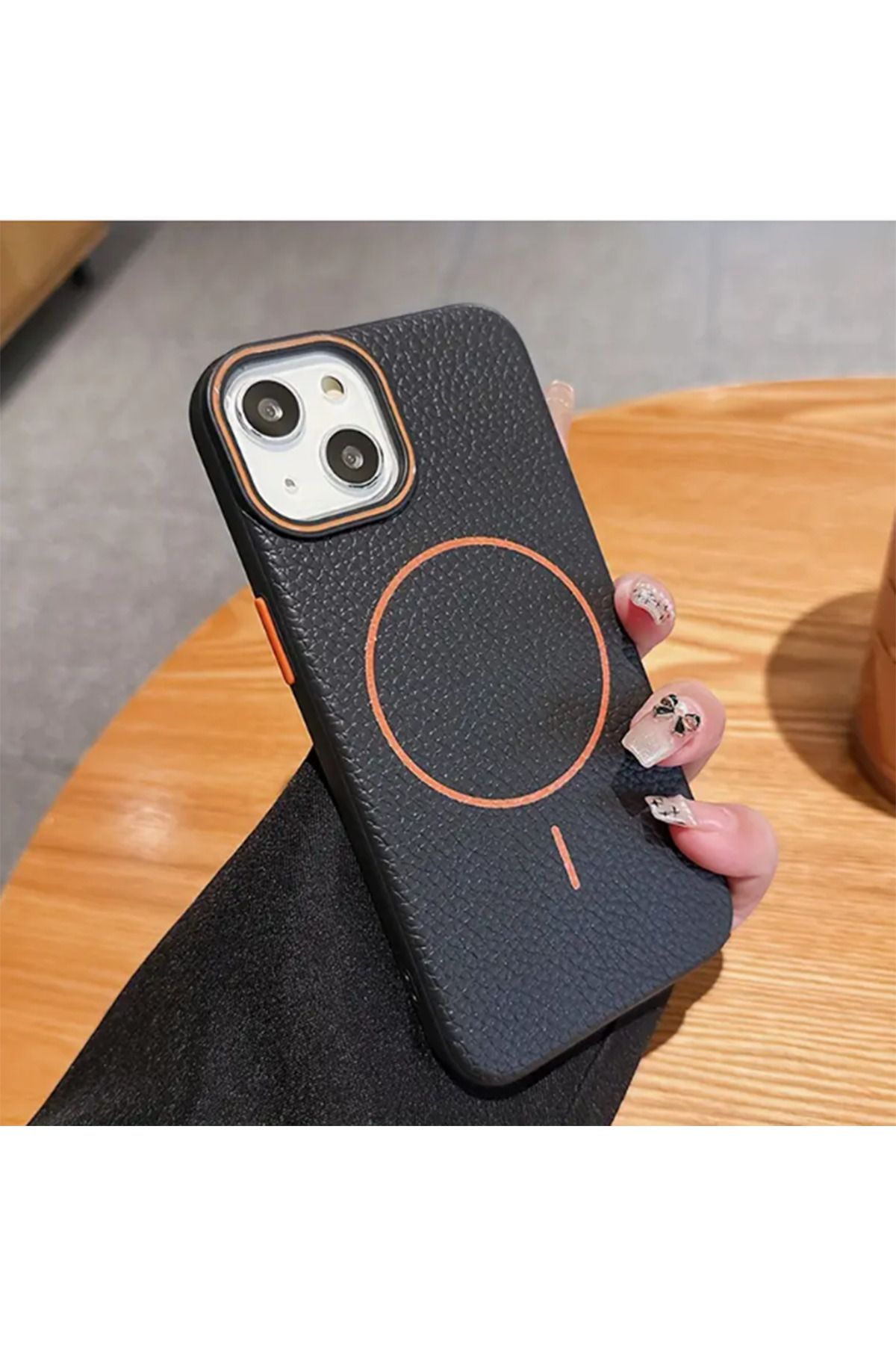emybox İphone 13 / 14 Uyumlu Deri Dokulu İç Kısmı Premium Kadife Magesafe Özellikli Telefon Kılıfı