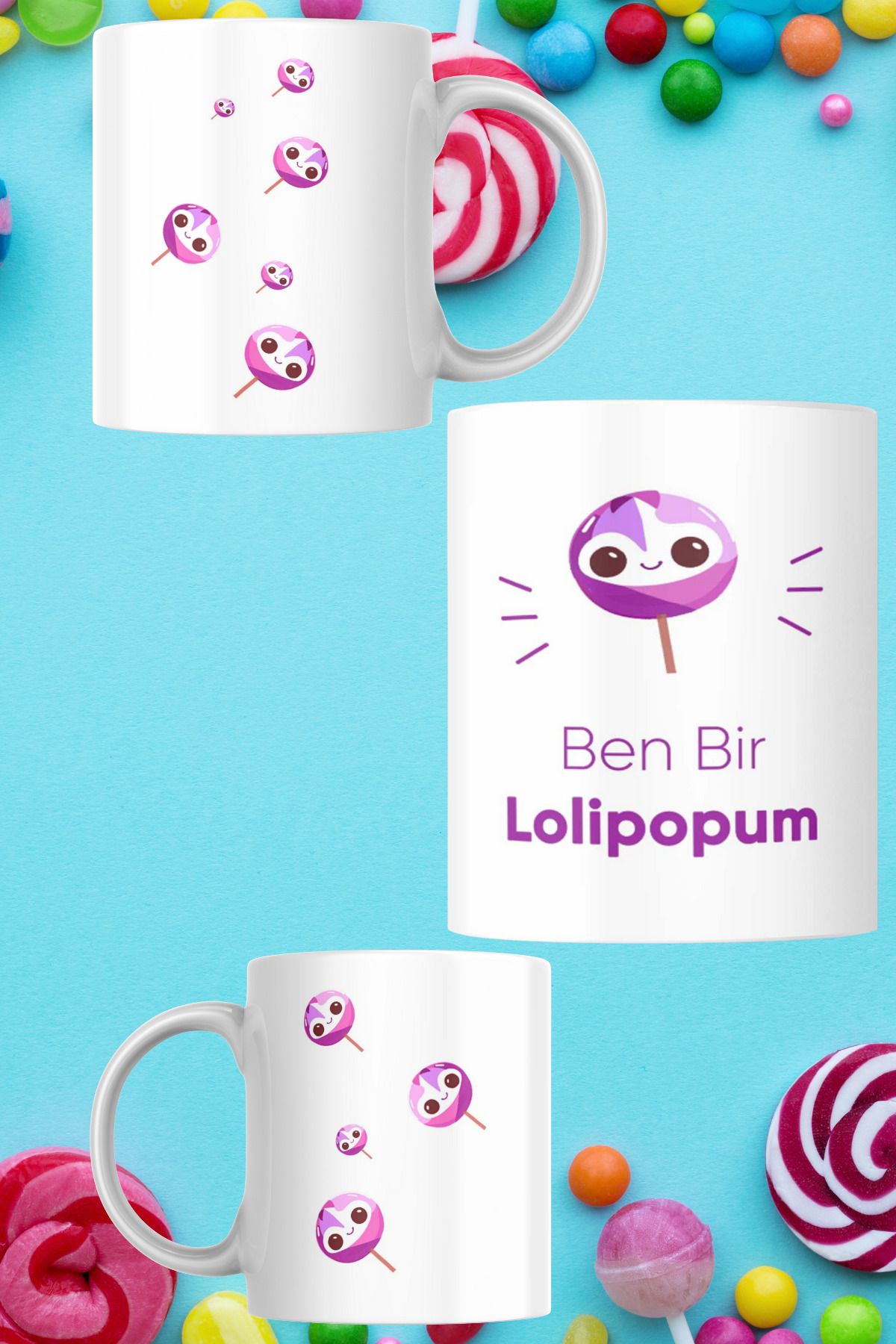 zerhome Ben Bir Lolipopum Temalı Beyaz Porselen Kupa Bardak