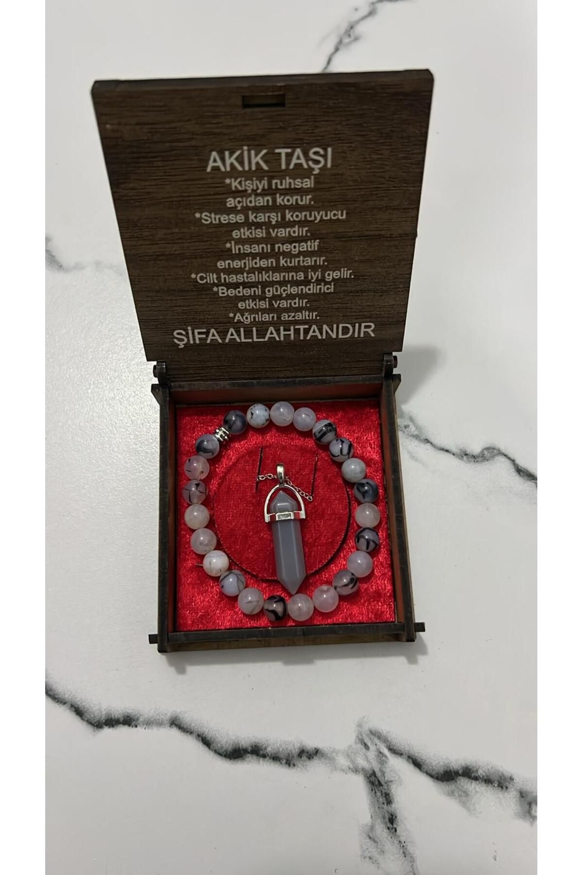 hüseyin ceran BEYAZ AKİK DOĞAL TAŞ KOLYE BİLEKLİK SET
