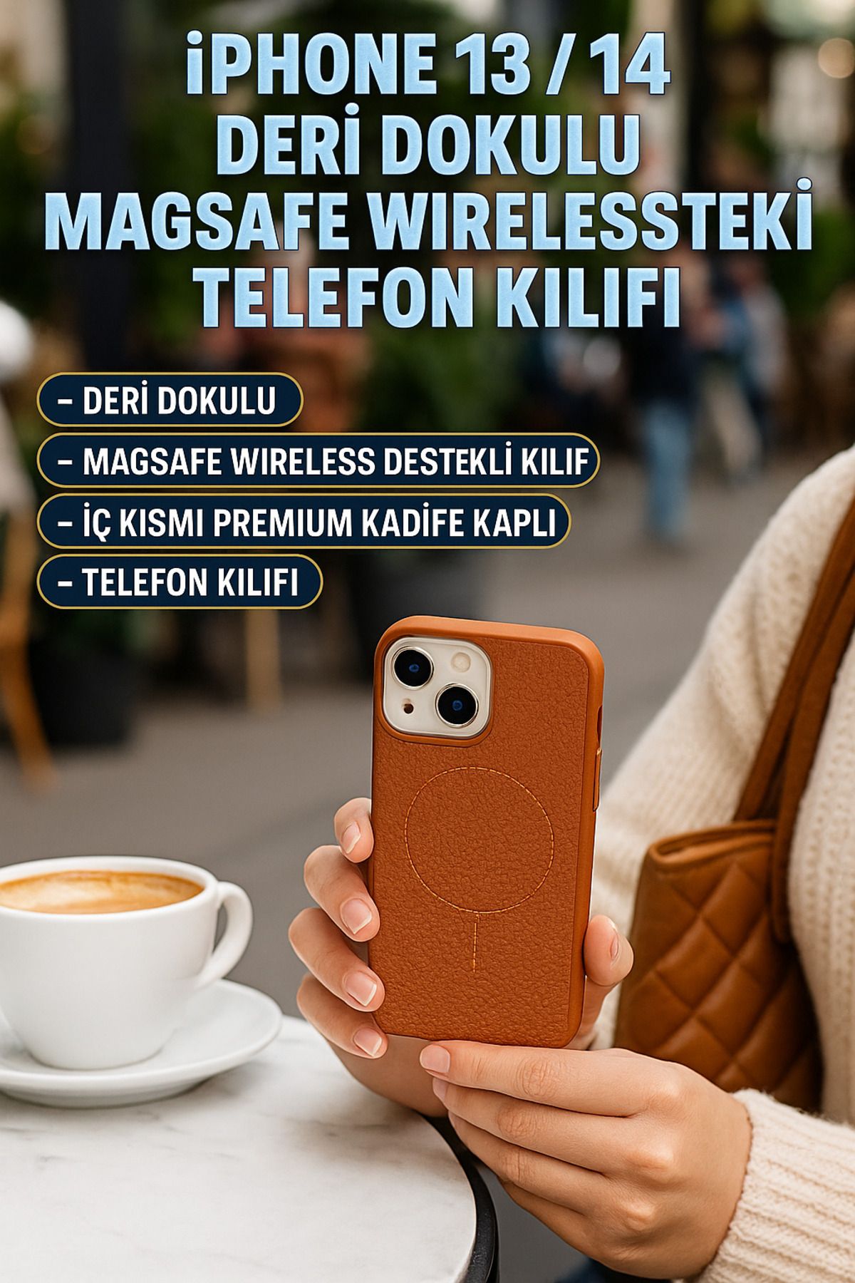 emybox İphone 13 / 14 Uyumlu Deri Dokulu İç Kısmı Premium Kadife Magesafe Özellikli Telefon Kılıfı