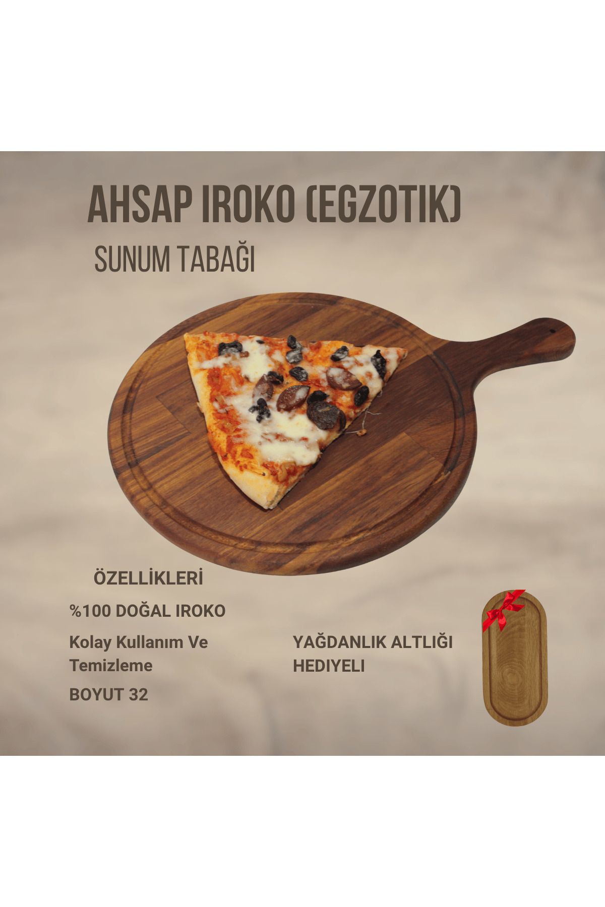 bidunyaahsap AHŞAP IROKO EGZOTIK SAPLI SUNUM TABAĞI