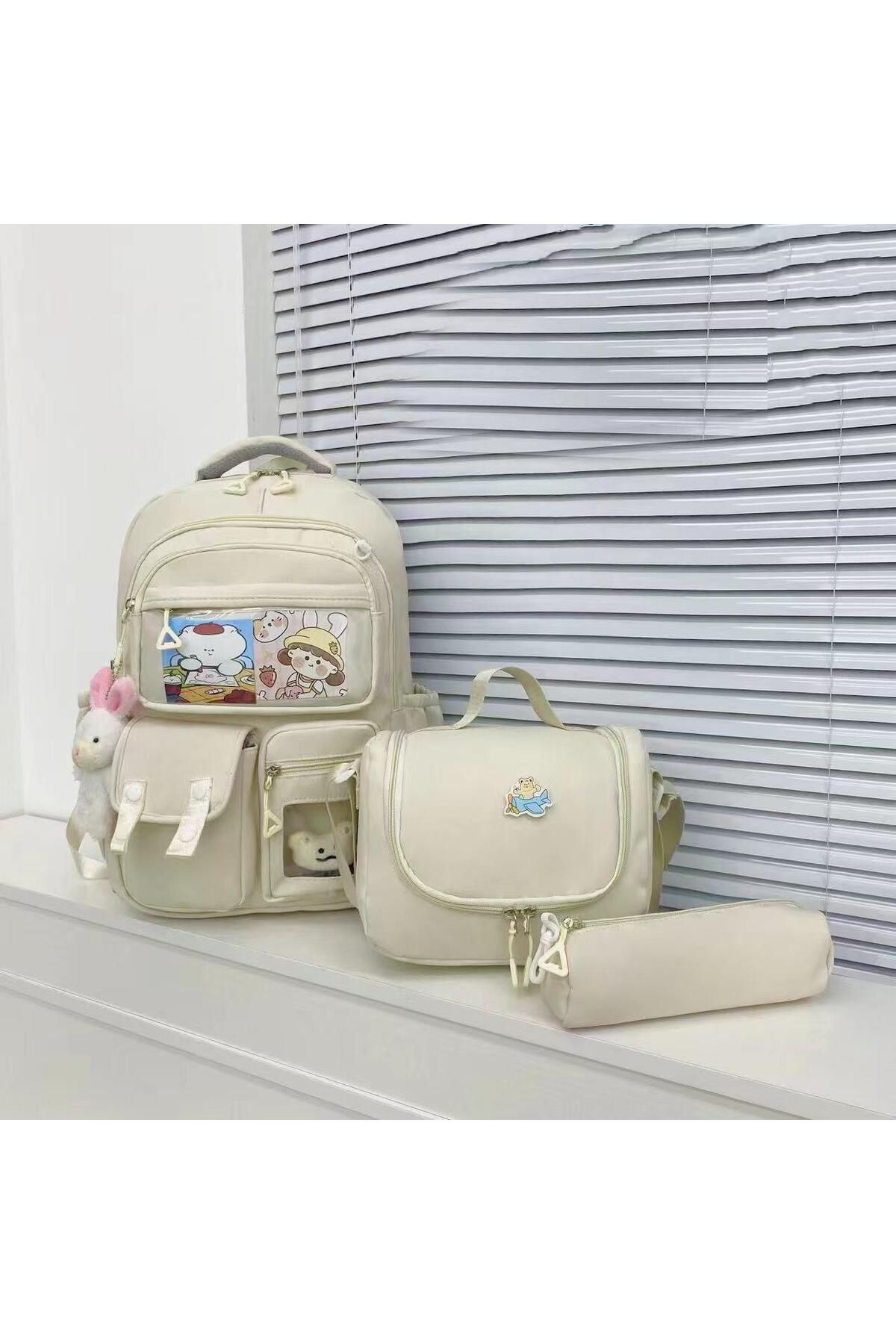 Adalinhome Kore Model Kawaii 4'lü Okul Çanta Seti – Sırt Çantası + Beslenme + Kalemlik