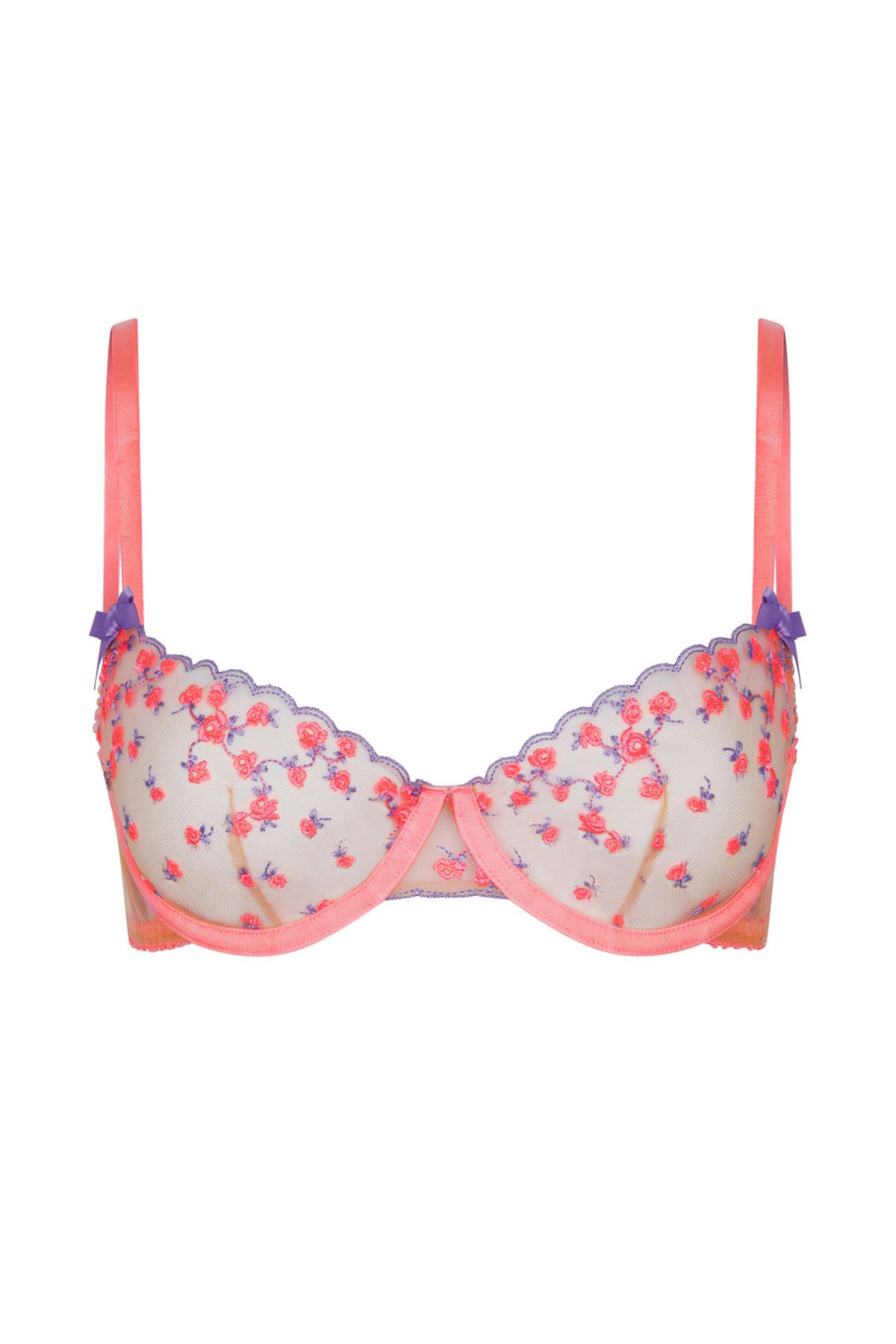 Agent Provocateur Lissa Plunge Underwired Bra , Aşık Edici Avusturya İşlemeli Pembe Lila Çiçekli Sütyen