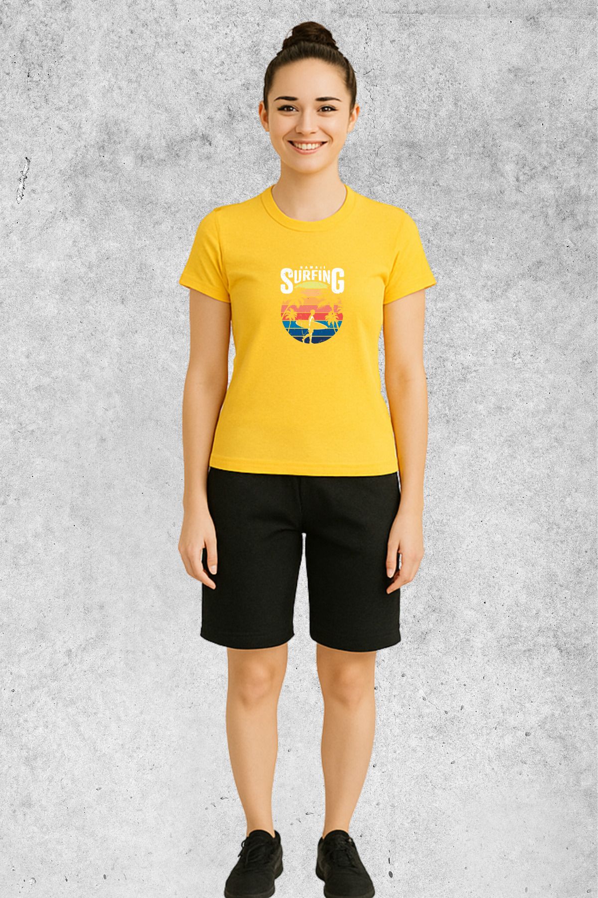 MOLICO Basic unisex sıfır yaka kısa kollu HAWAİ SURFİNG BASKILI TSHİRT