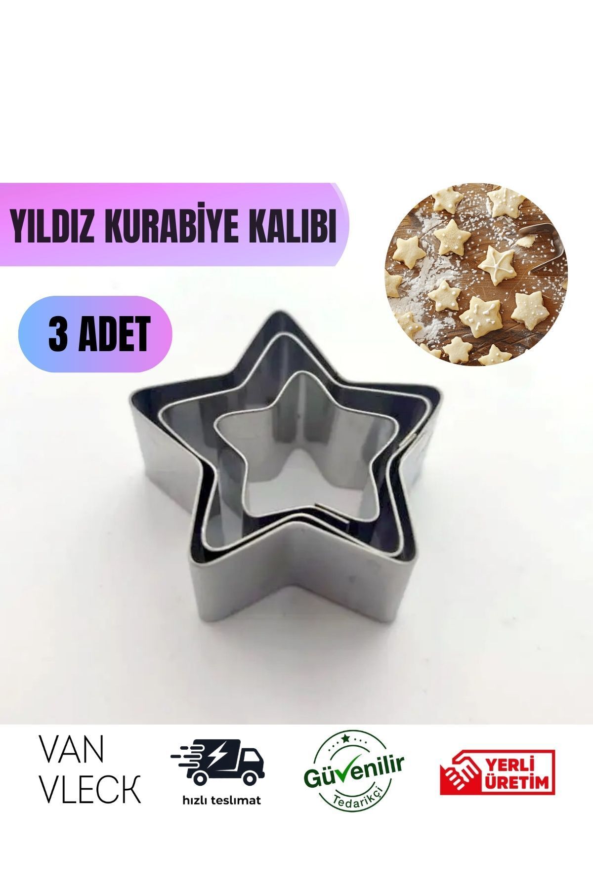 VAN VLECK Yıldız Şekilli Kurabiye Kalıbı – Metal Kek ve Hamur Kalıbı, Şeker Hamuru Şekillendirici