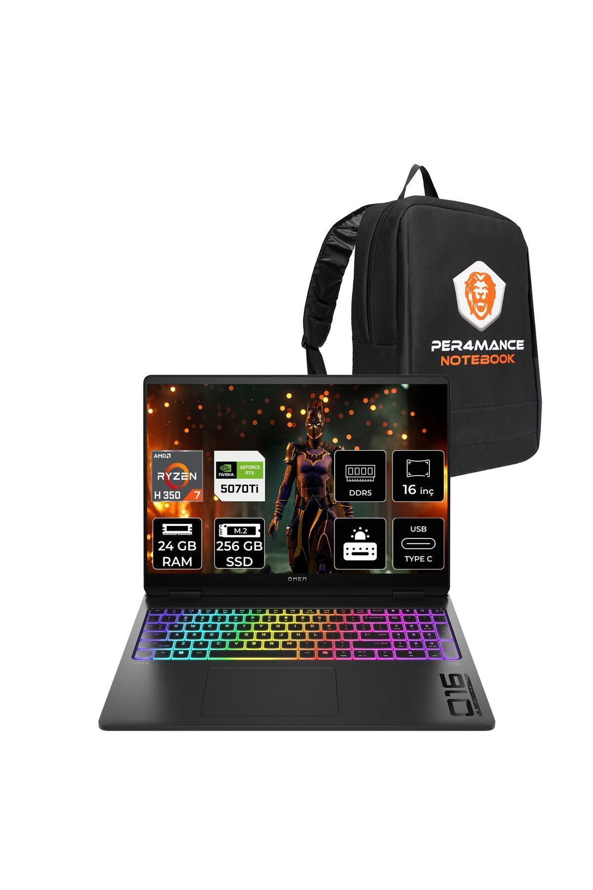 HP OMEN Max 16 Ryzen AI 7 H 350 24GB 256GB SSD RTX5070Ti/12GB 16'' 165Hz WUXGA FDOS Gaming Laptop
