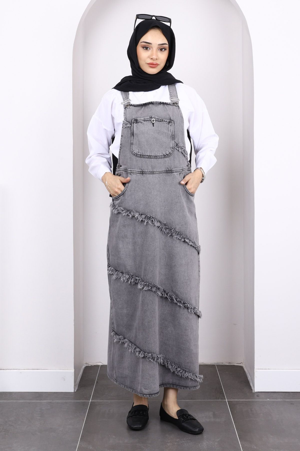 İmajButik Füme Püskül Detaylı Cepli Kot Jile