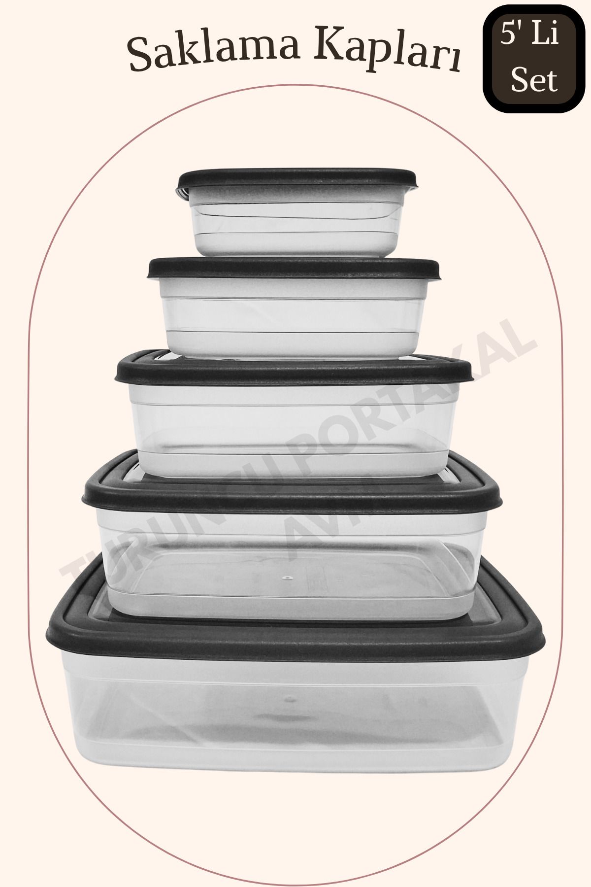 Turuncu Portakal Kapaklı Saklama Kabı ( 5' Li Set ) Mutfak Düzenleyici Dikdörtgen Organizer