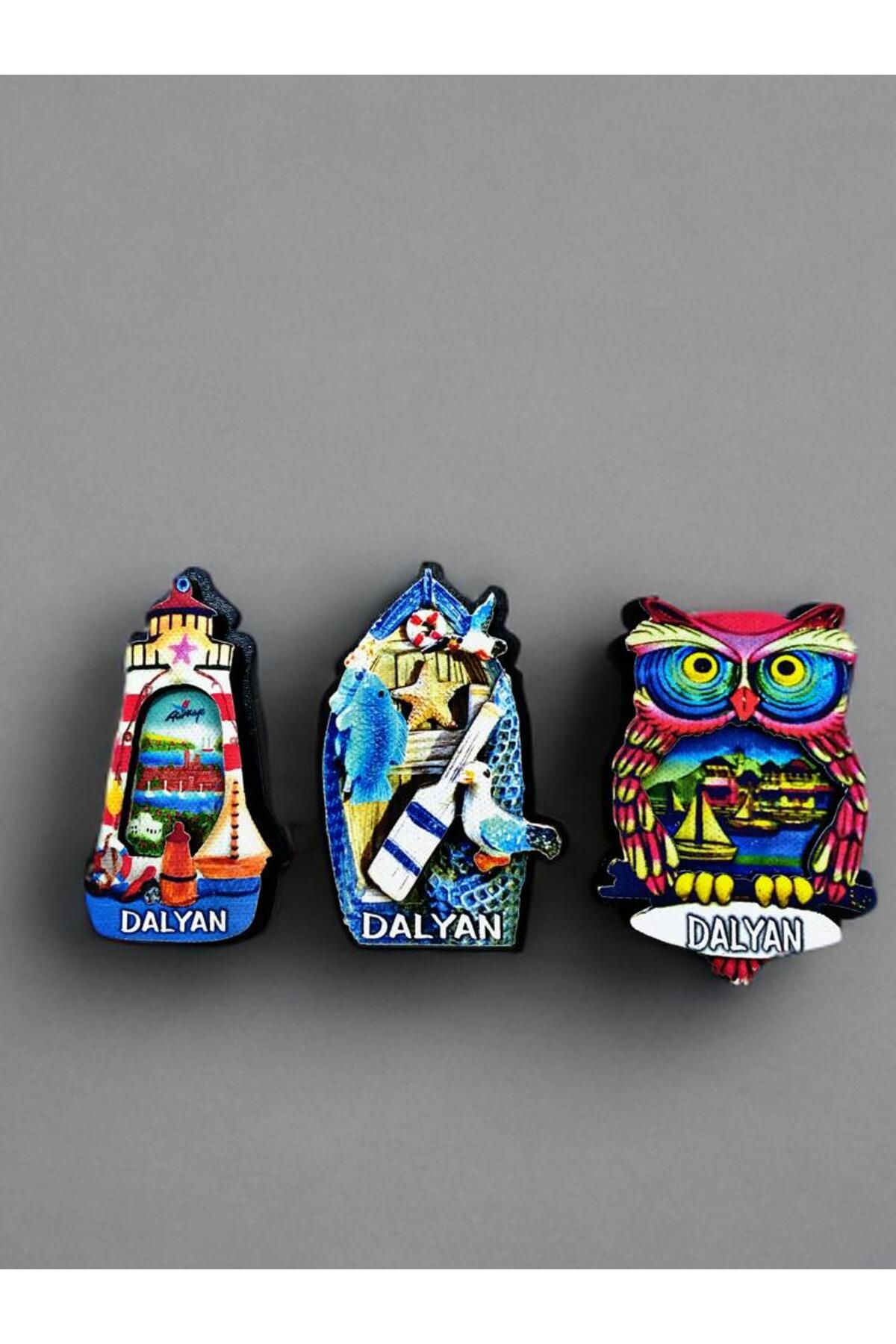 Home DALYAN Temalı 3 lü Set Ahşap 3 Boyutlu Magnet. Mat Renkler ve Eskitme.