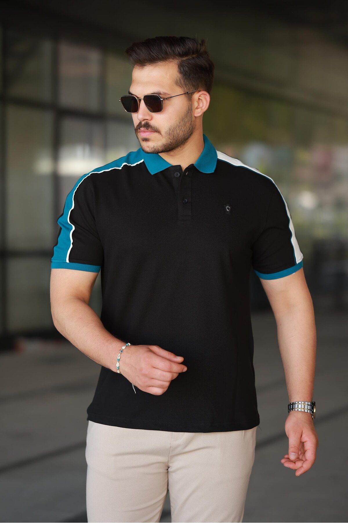 Miron Erkek Polo Yaka Siyah Şerit Detaylı Regular Fit Tişört - 2530