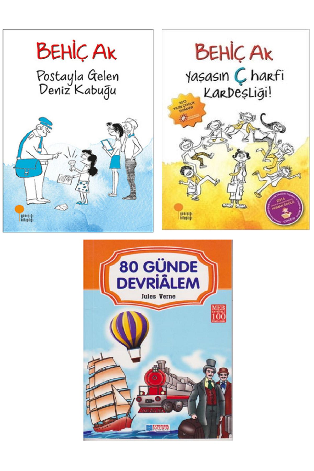 Günışığı Kitaplığı Postayla Gelen Deniz Kabuğu + Yaşasın Ç Harfi Kardeşliği + Evrensel 80 Günde Devrialem / 3 KİTAP SET