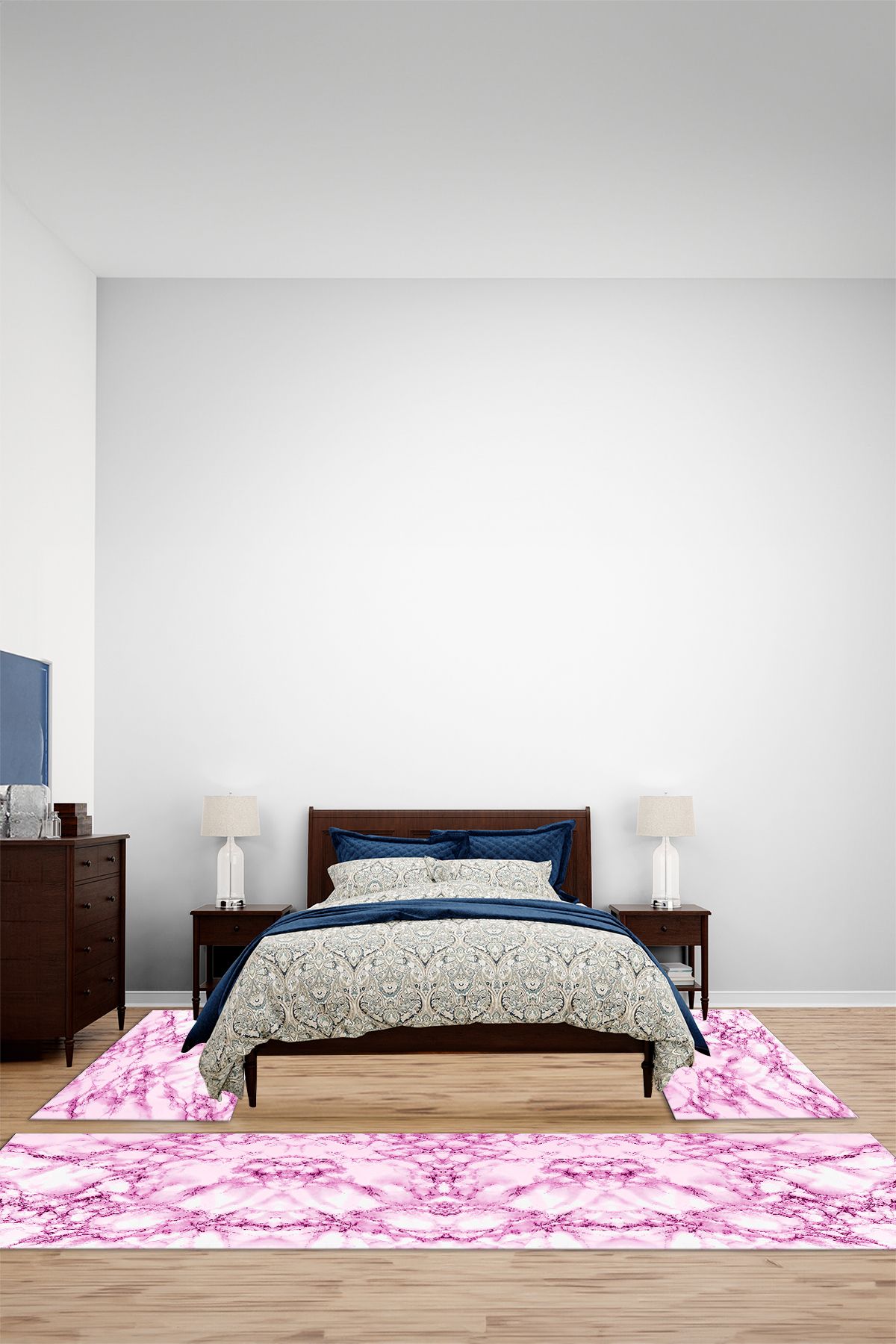 Viyana Home Dijital Kaymaz Taban Sade Mermer Model Yıkanabilir Üçlü Yatak Odası Halısı, YO-MERMER-97-PEMBE,