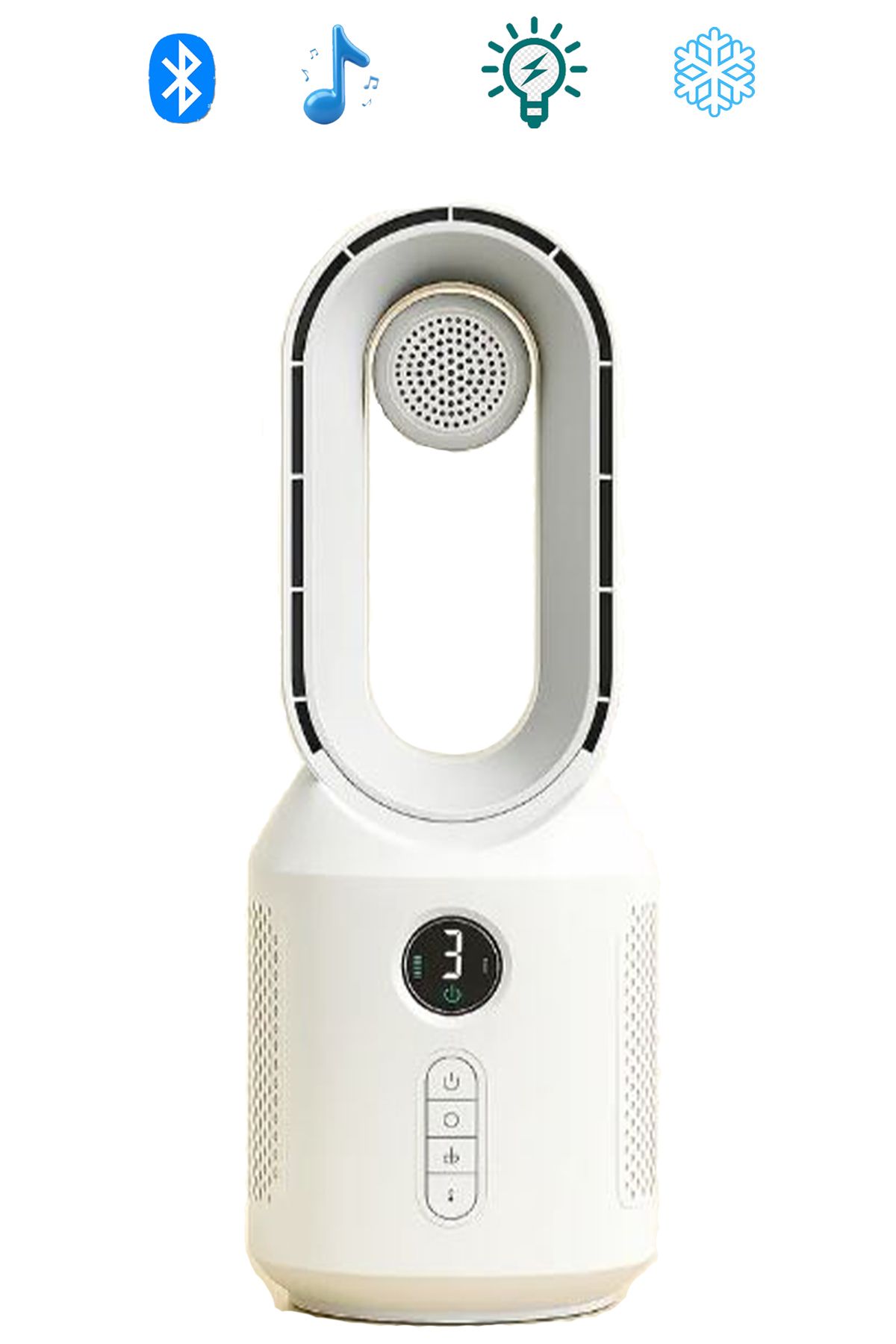 qubitech Pervanesiz Fan + Bluetooth Hoparlör + Gece Lambası Sessiz ve Şık Tasarım 3 Özellik 1 Arada