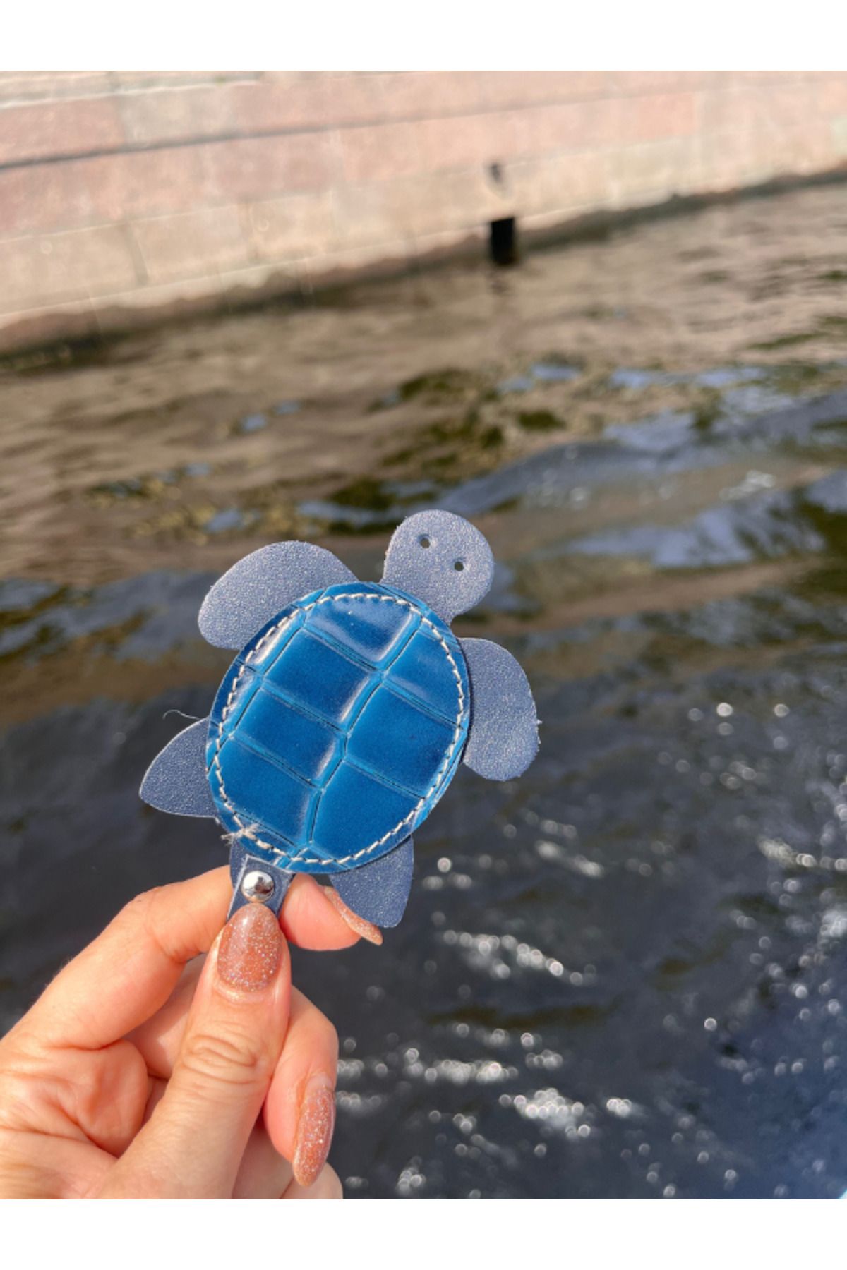 Pinkylola Nature Serisi Kaplumbağa hakiki deri lacivert ve kroko detaylı Anahtarlık,çanta Süsü,bag Charm