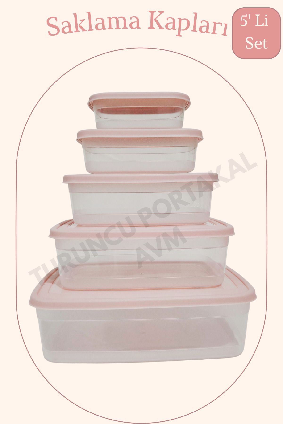 Turuncu Portakal Kapaklı Saklama Kabı ( 5' Li Set ) Mutfak Düzenleyici Dikdörtgen Organizer