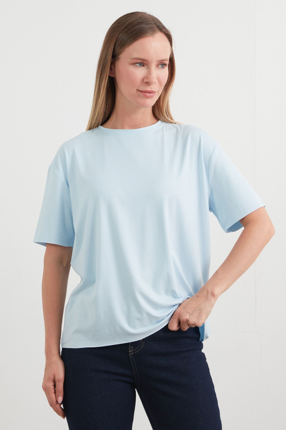 Fulla Moda Basic Bisiklet Yaka Oversize Modal Tişört
