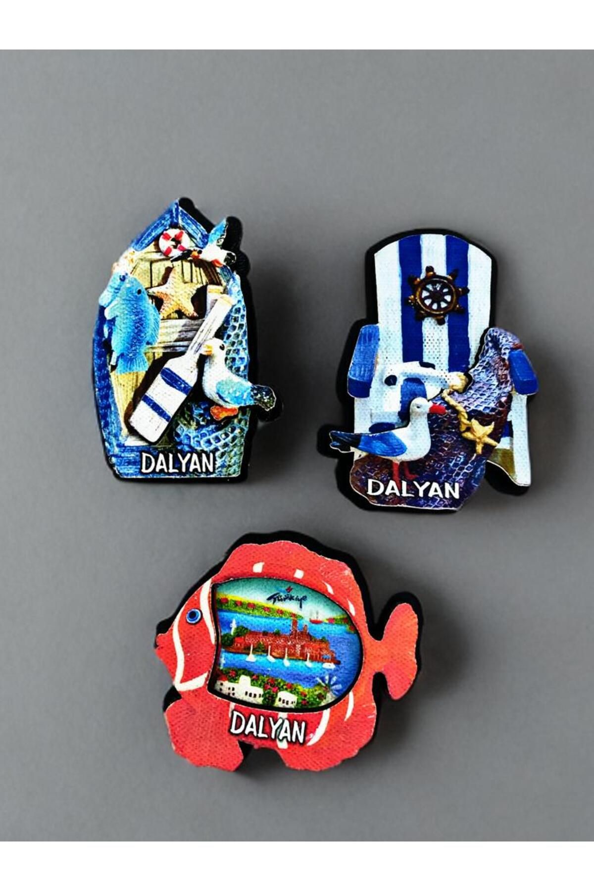 Home DALYAN Temalı 3 lü Set Ahşap 3 Boyutlu Magnet. Mat Renkler ve Eskitme.