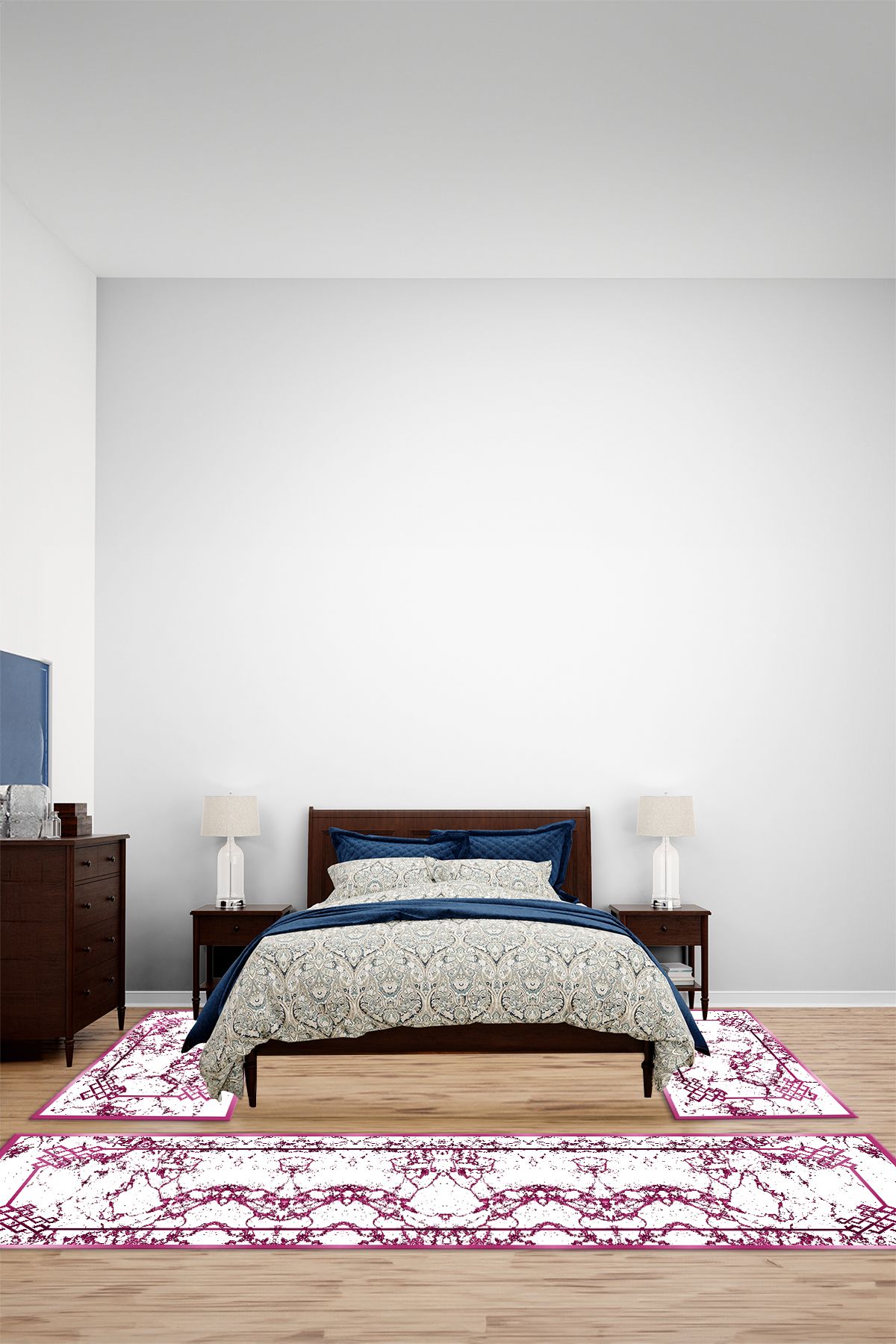 Viyana Home Dijital Kaymaz Taban Modern Mermer Desenli Yıkanabilir Üçlü Yatak Odası Halısı, YO-MERMER-105-PEMBE,
