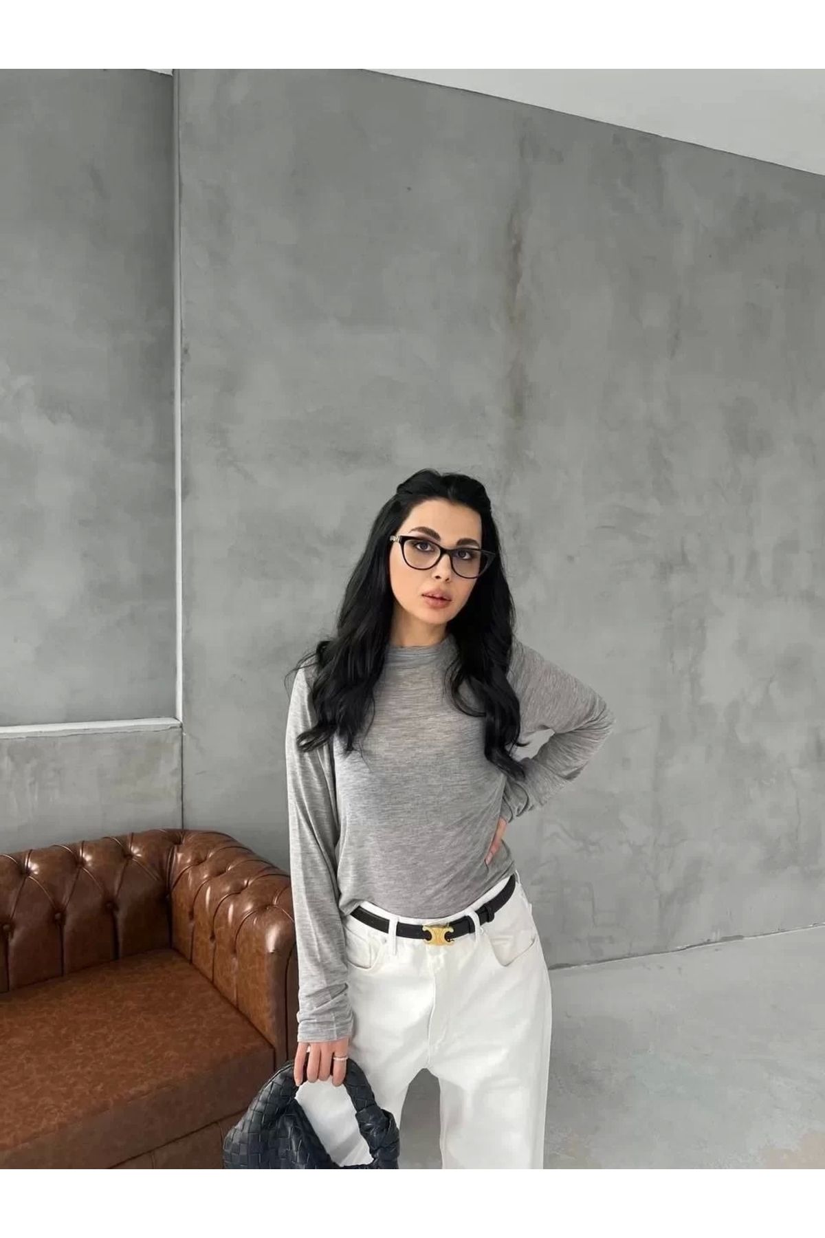AE Stil Bisiklet Yaka Uzun Kollu Crop - Bordo