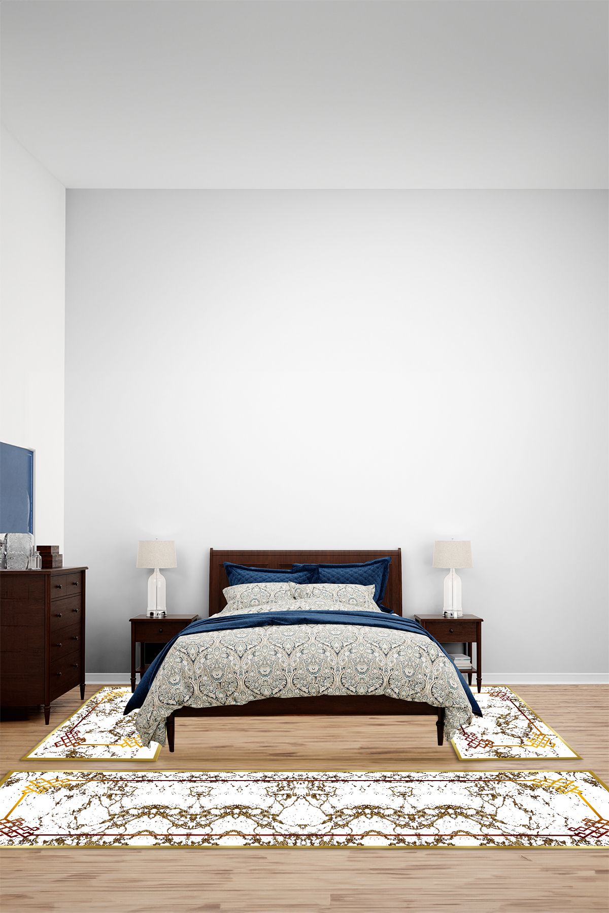 Viyana Home Dijital Kaymaz Taban Modern Mermer Desenli Yıkanabilir Üçlü Yatak Odası Halısı, YO-MERMER-105-GOLD,