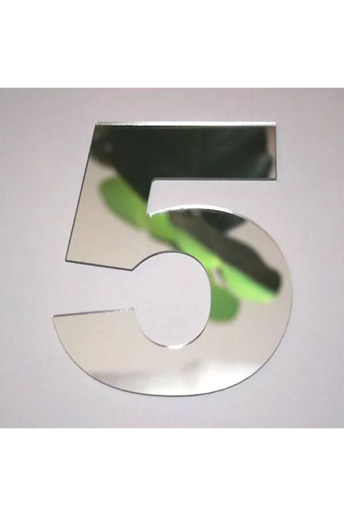 zafrakreklam Daire Numarası 1 mm Gümüş Ayna Pleksi Yapışkanlı Ölçü 9X4 Cm No- 5 BEŞ