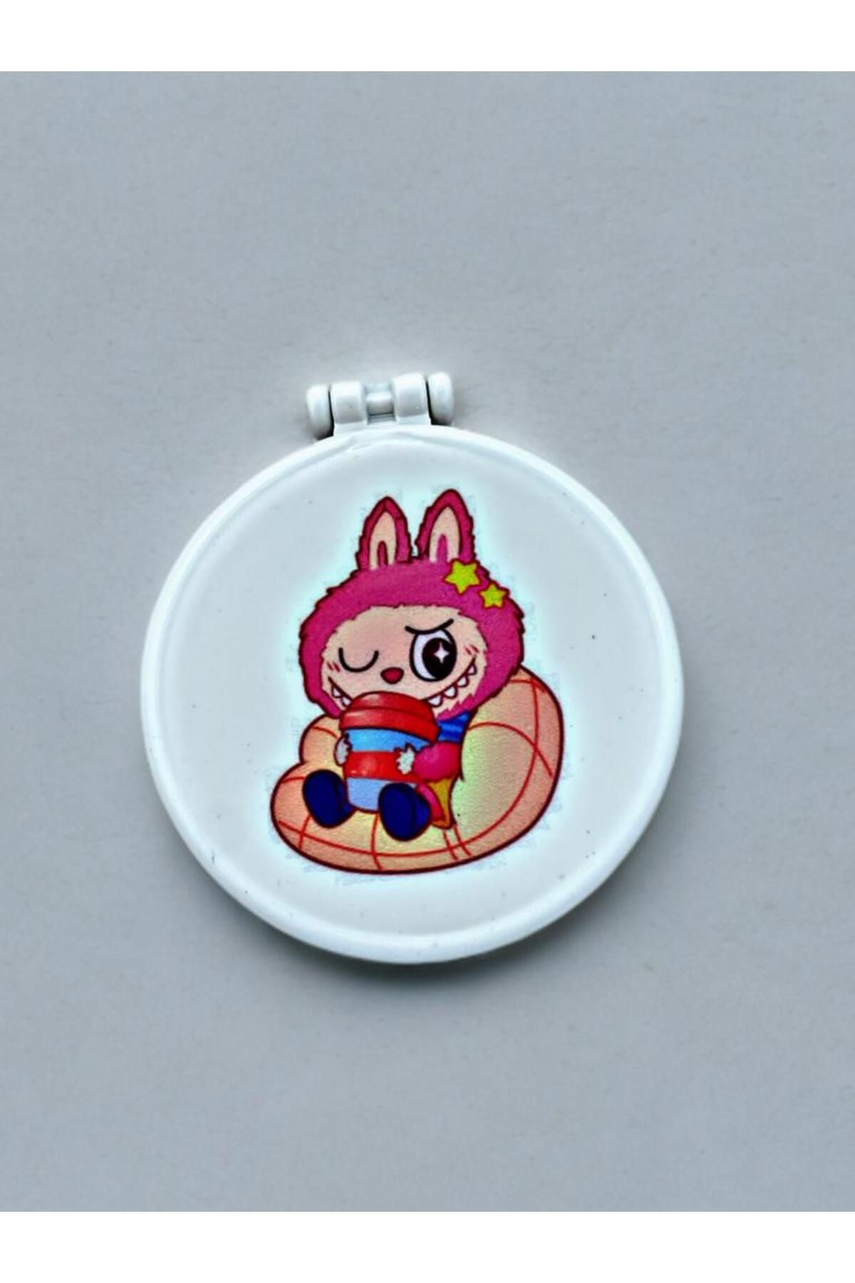 Home LABUBU Baskılı Plastik El Aynası. Çap: 9cm. Çift Taraflı Ayna.