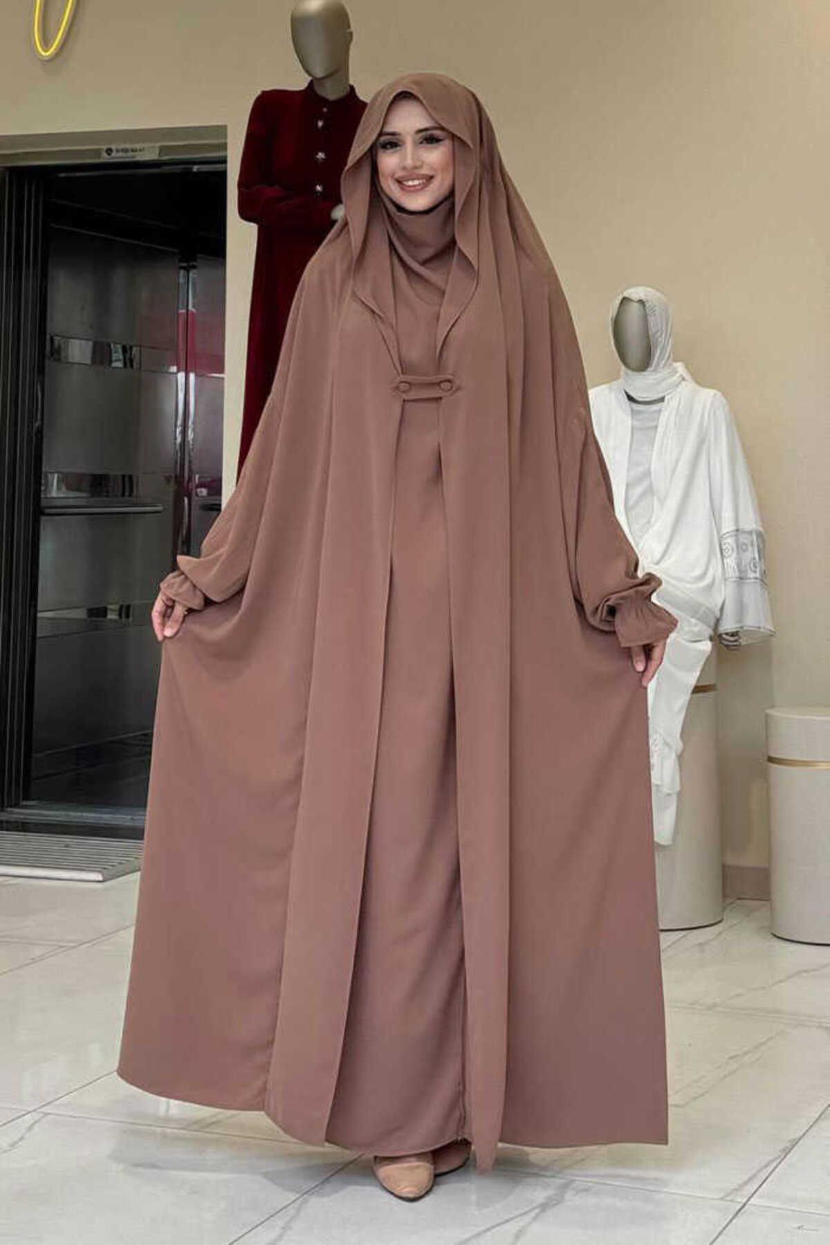 Bym Fashion Kendinden Peçeli Sufleli Cilbab 6032 Vizon