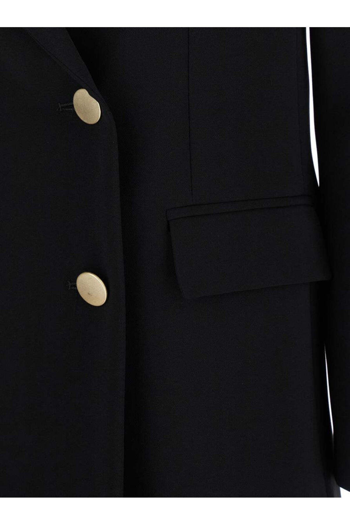 PLAIN-Black Double-Breasted Jacket With Golden Buttons In Cady Woman 3