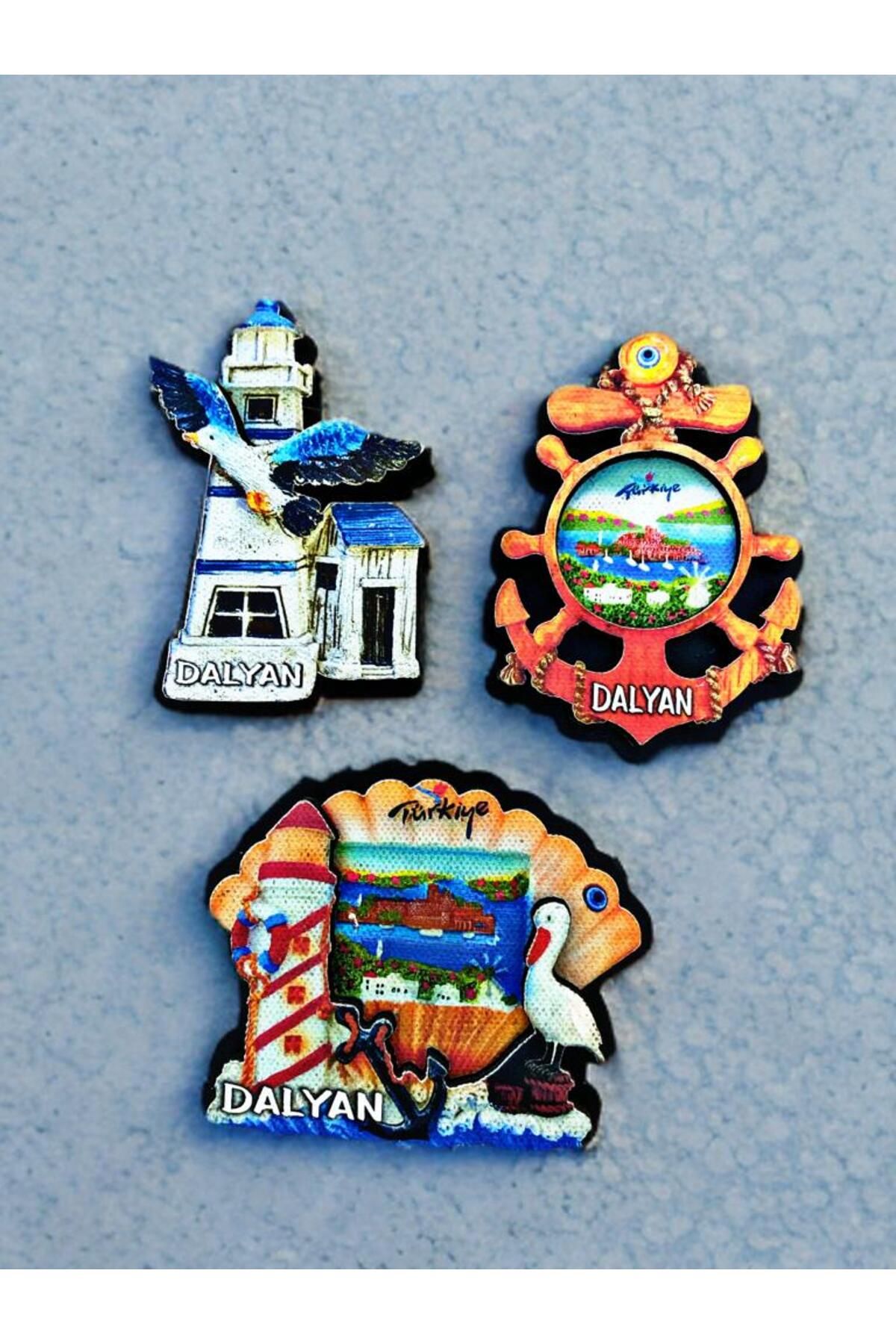 Home DALYAN Temalı 3 lü Set Ahşap 3 Boyutlu Magnet. Mat Renkler ve Eskitme.