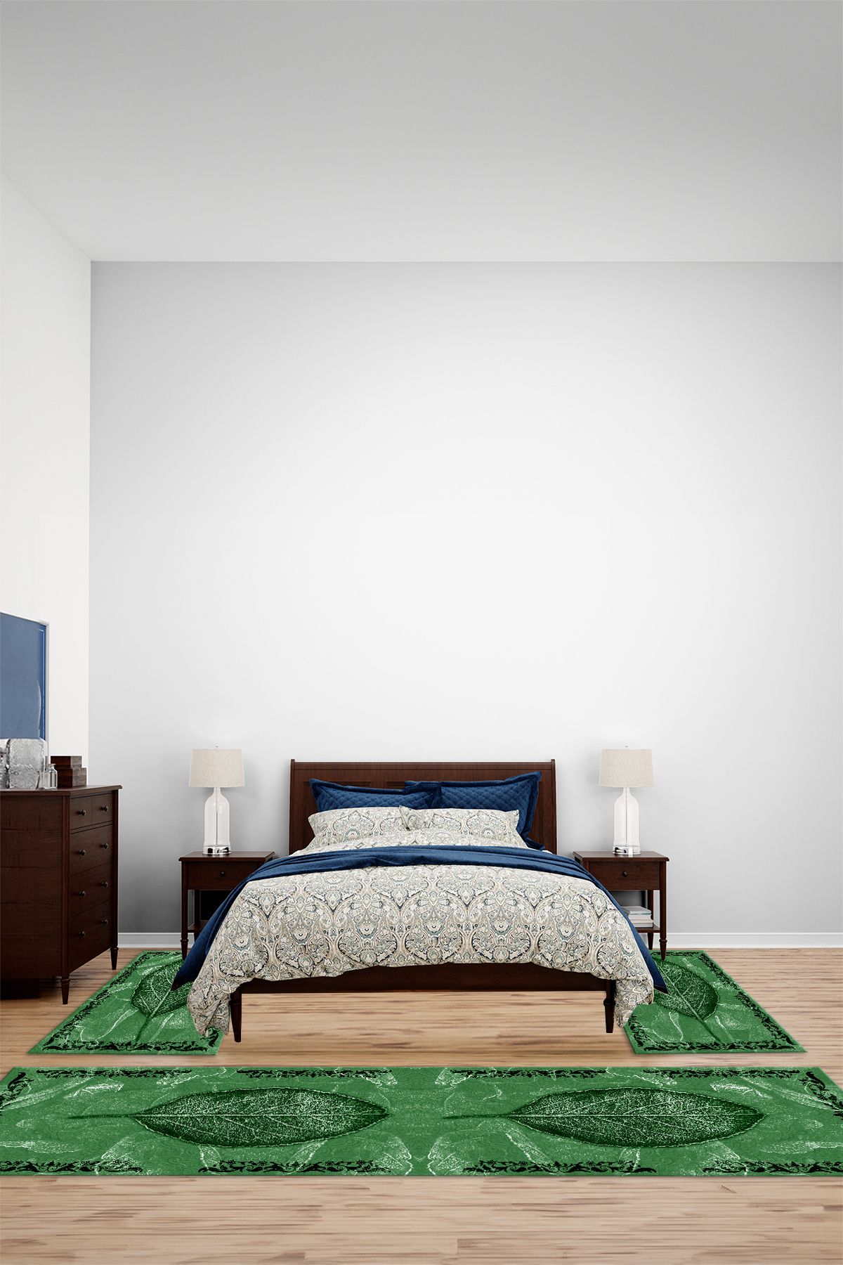 Viyana Home Modern Dijital Kaymaz Taban Yaprak Model Yıkanabilir Üçlü Yatak Odası Halısı, YO-MODERN-250-YEŞİL,
