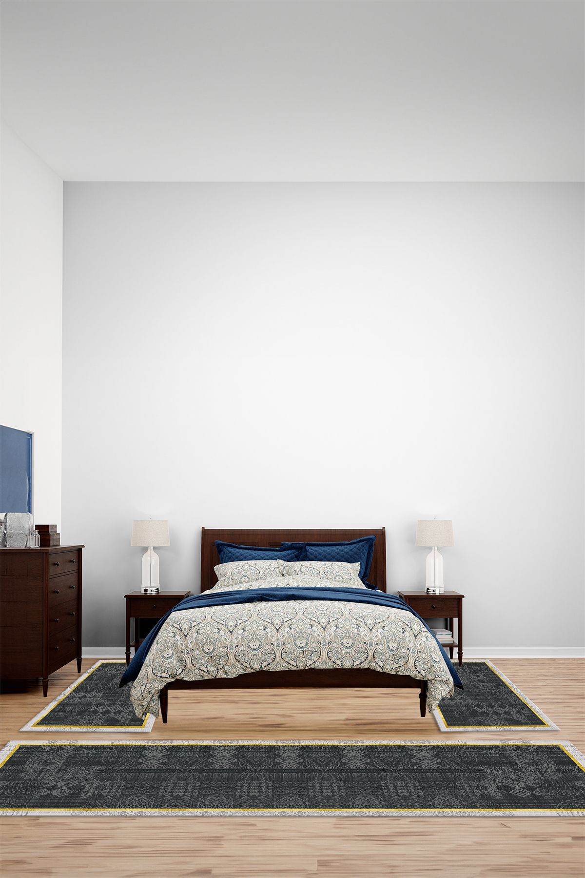 Viyana Home Modern Dijital Kaymaz Sade Etnik Model Yıkanabilir Üçlü Yatak Odası Halısı, YO-MODERN-271-ANTRASİT,