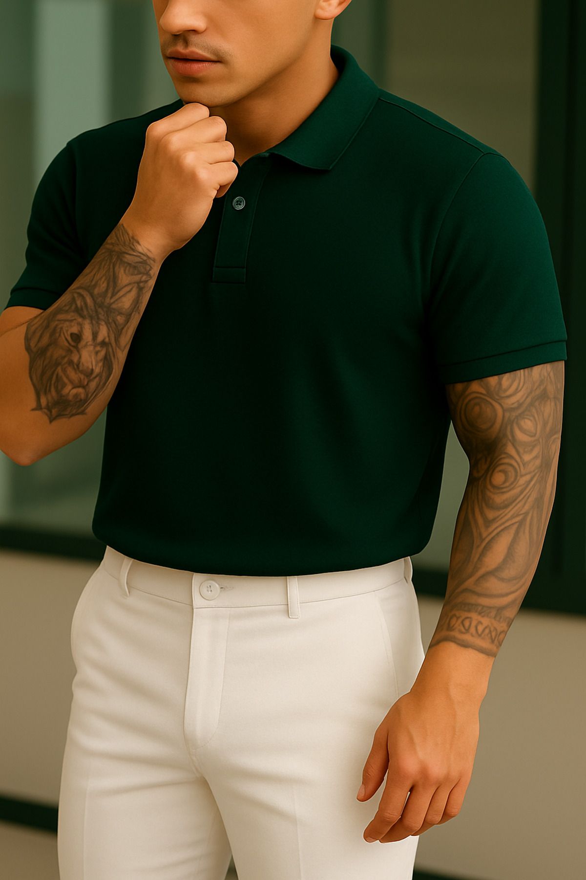 Buteks Unisex Zümrüt Yeşil Spor Düğmeli Pamuklu Casual Kısa Kollu Regular Fit Polo T-shirt