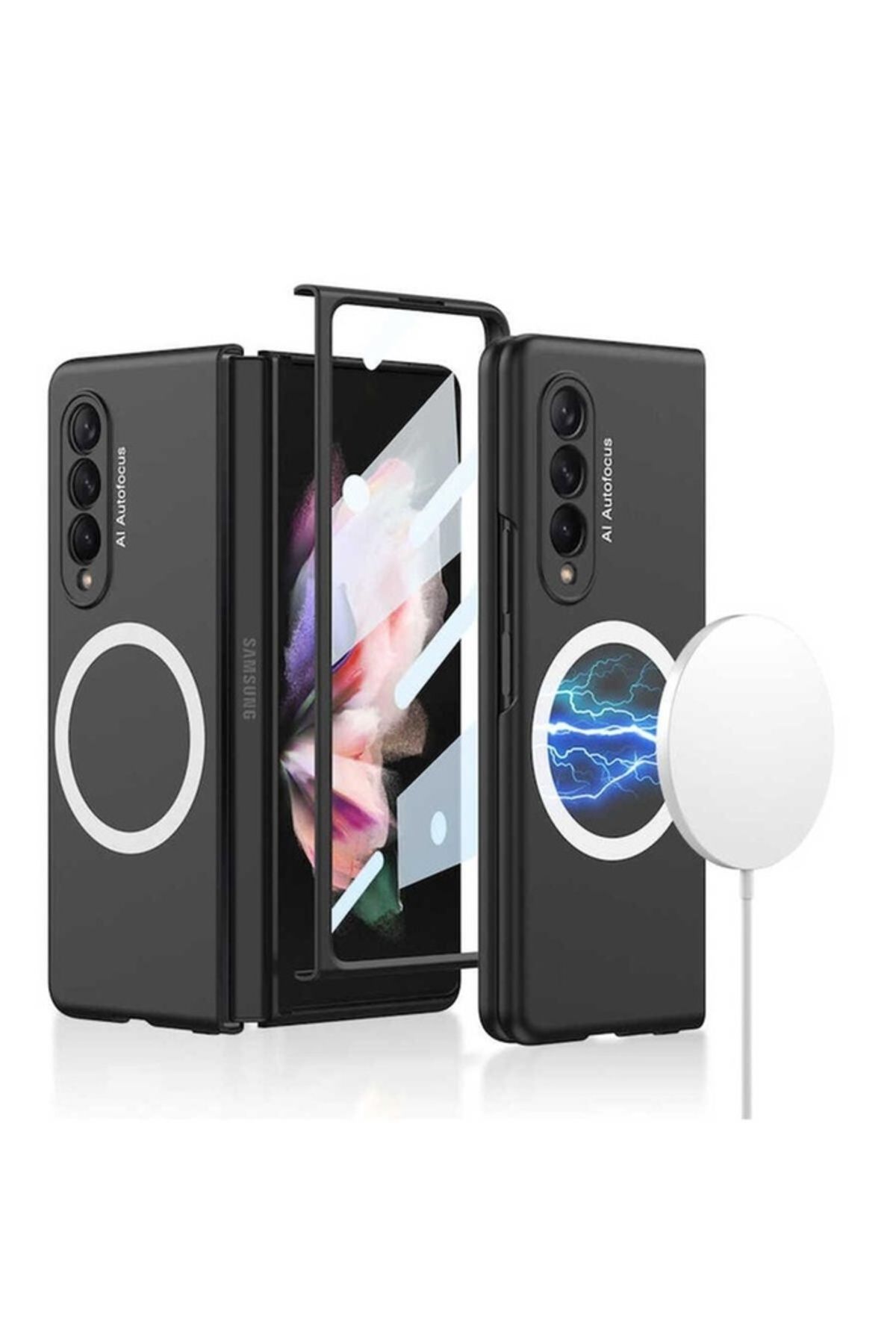 Megafox Teknoloji Samsung Galaxy Z Fold 3 Uyumlu Kılıf Wireless Şarj Özellikli Kıpta Magsafe Kapak