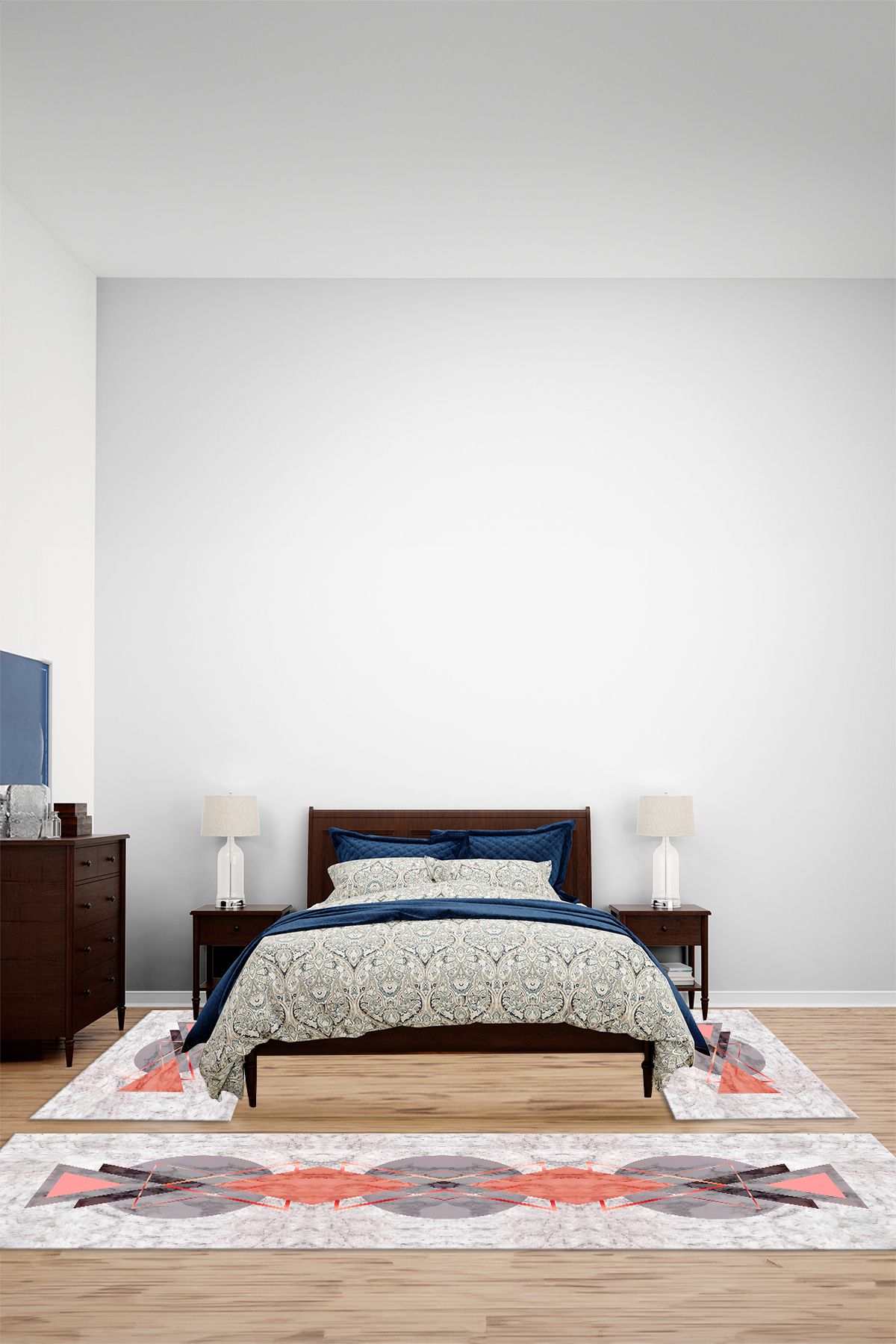 Viyana Home Modern Dijital Kaymaz Göbek Desen Detaylı Yıkanabilir Üçlü Yatak Odası Halısı,YO-MODERN-294-KIRMIZI,