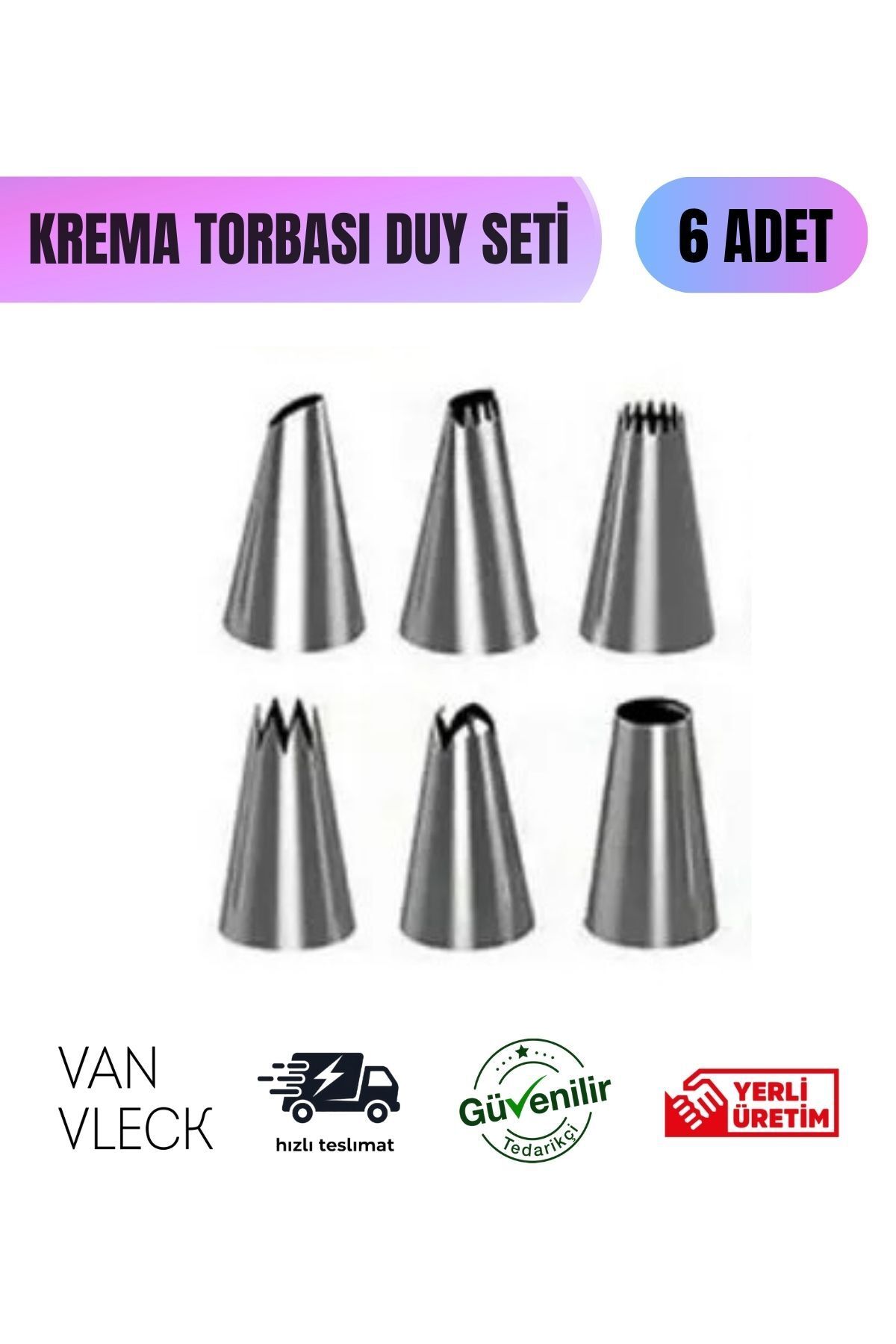 VAN VLECK 8 Parça Krema Torbası Duy Seti – 6 Farklı Şekilli Duy ve 2 Bağlantı Başlığı, Pasta Süsleme Aparatı