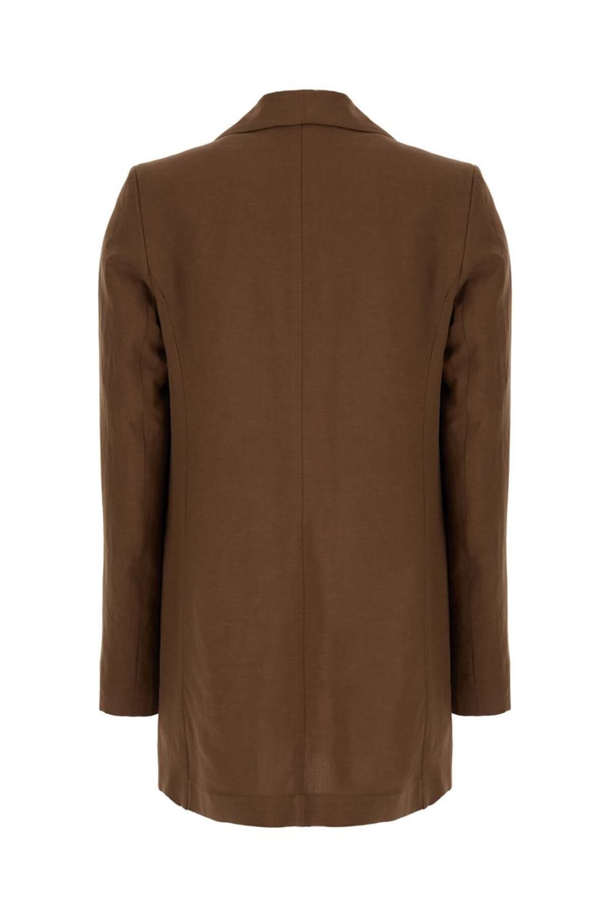 PLAIN-Brown Open Jacket With Shawl Collar In Linen And Viscose Woman 1