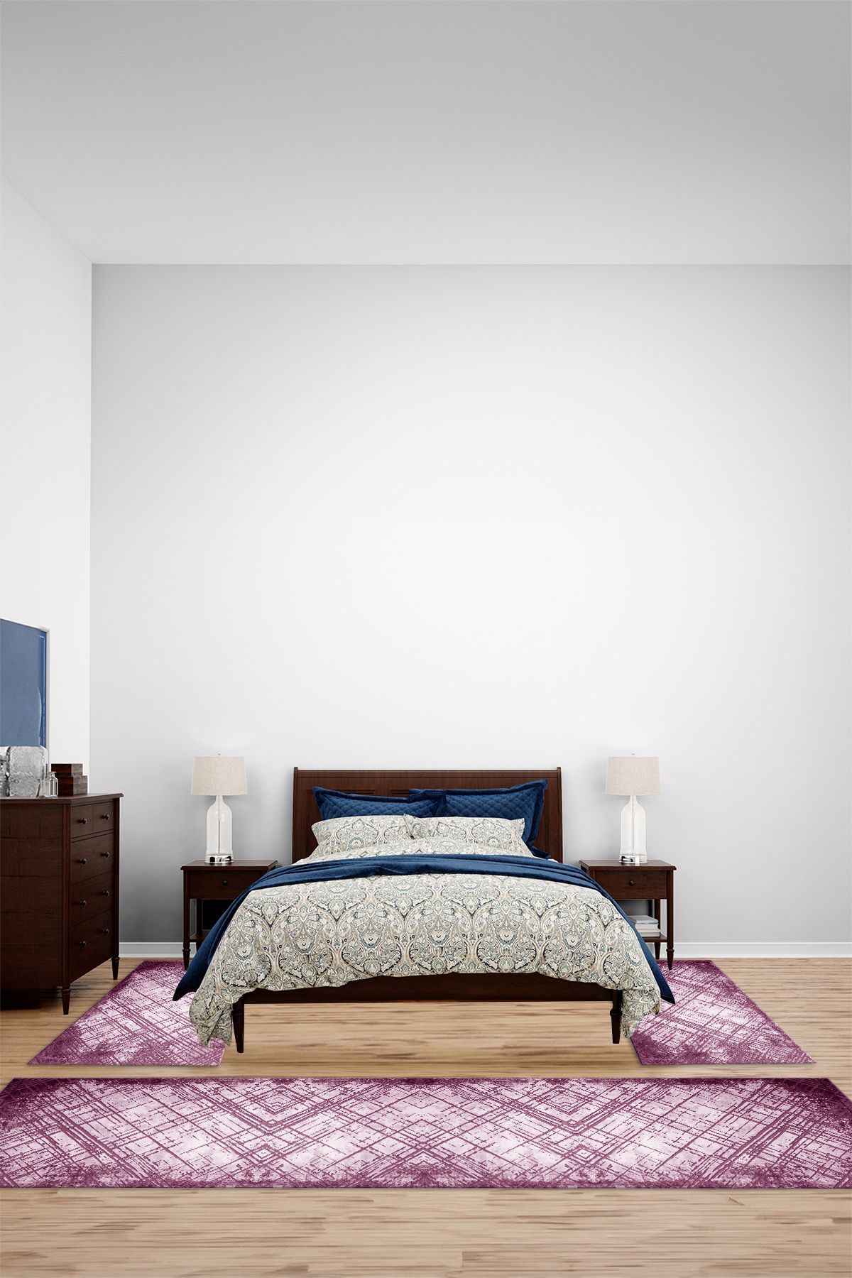 Viyana Home Modern Dijital Kaymaz Karalama Çizgi Desen Yıkanabilir Üçlü Yatak Odası Halısı, YO-MODERN-285-PEMBE,