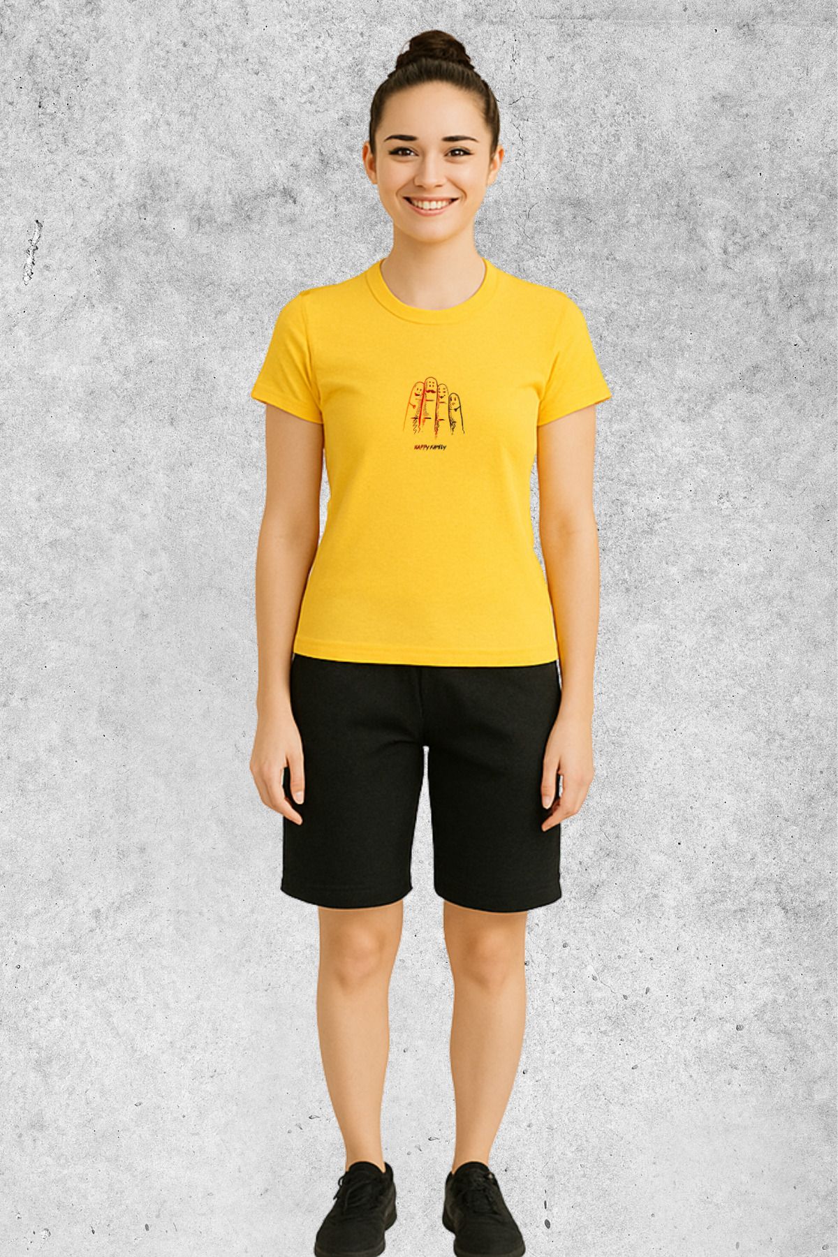 MOLICO Basic unisex sıfır yaka kısa kollu HAPPY FAMİLY BASKILI TSHİRT