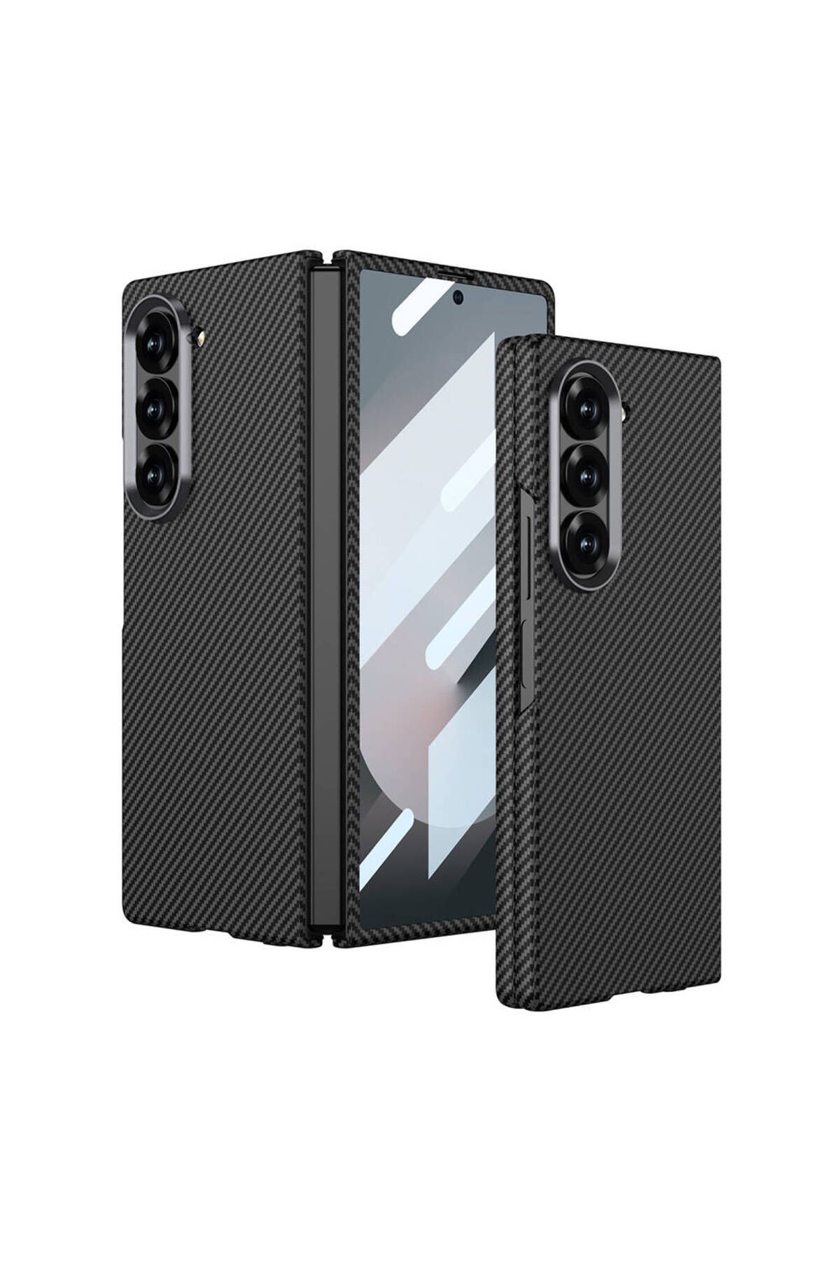 Megafox Teknoloji Samsung Galaxy Z Fold 6 Uyumlu Kılıf Kamera Korumalı Karbon Fiber Tasarımlı Arka Yüzey Zore Kıpta K