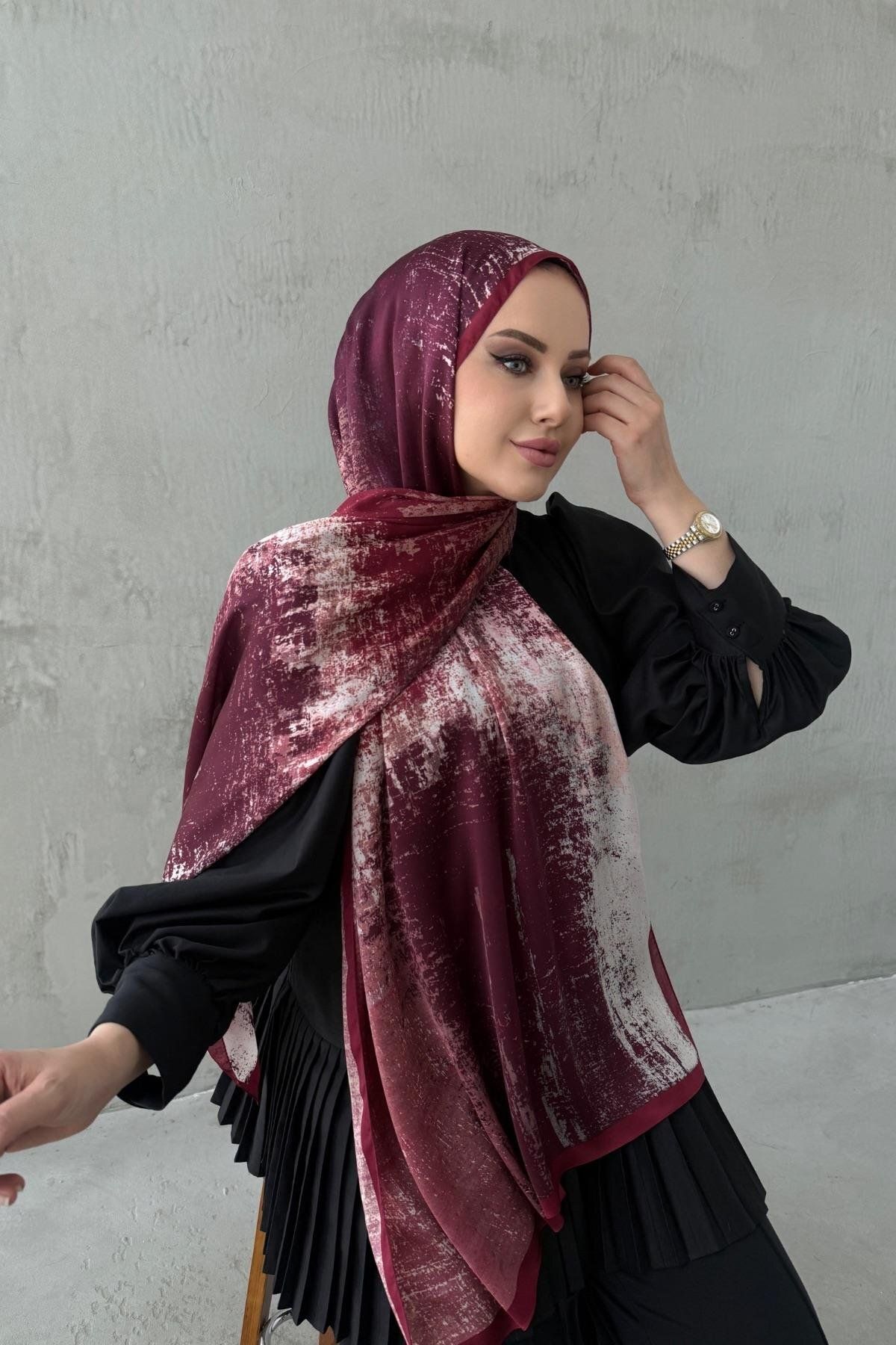 Byedauzunlar Bordo&Bordo Piraye Bohem Kumlu İpek Şal