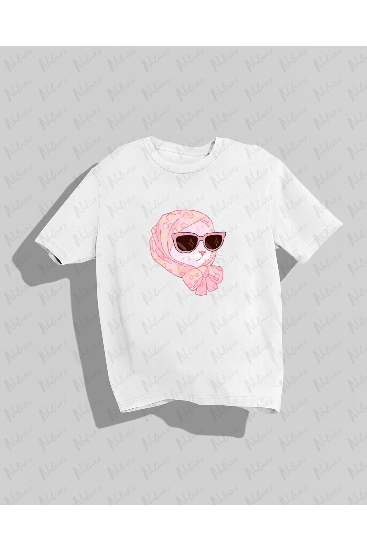 Nulivez Pinterest Tarzı Kedi Baskılı Yüksek Kalite Kompakt Unisex Oversize T-Shirt