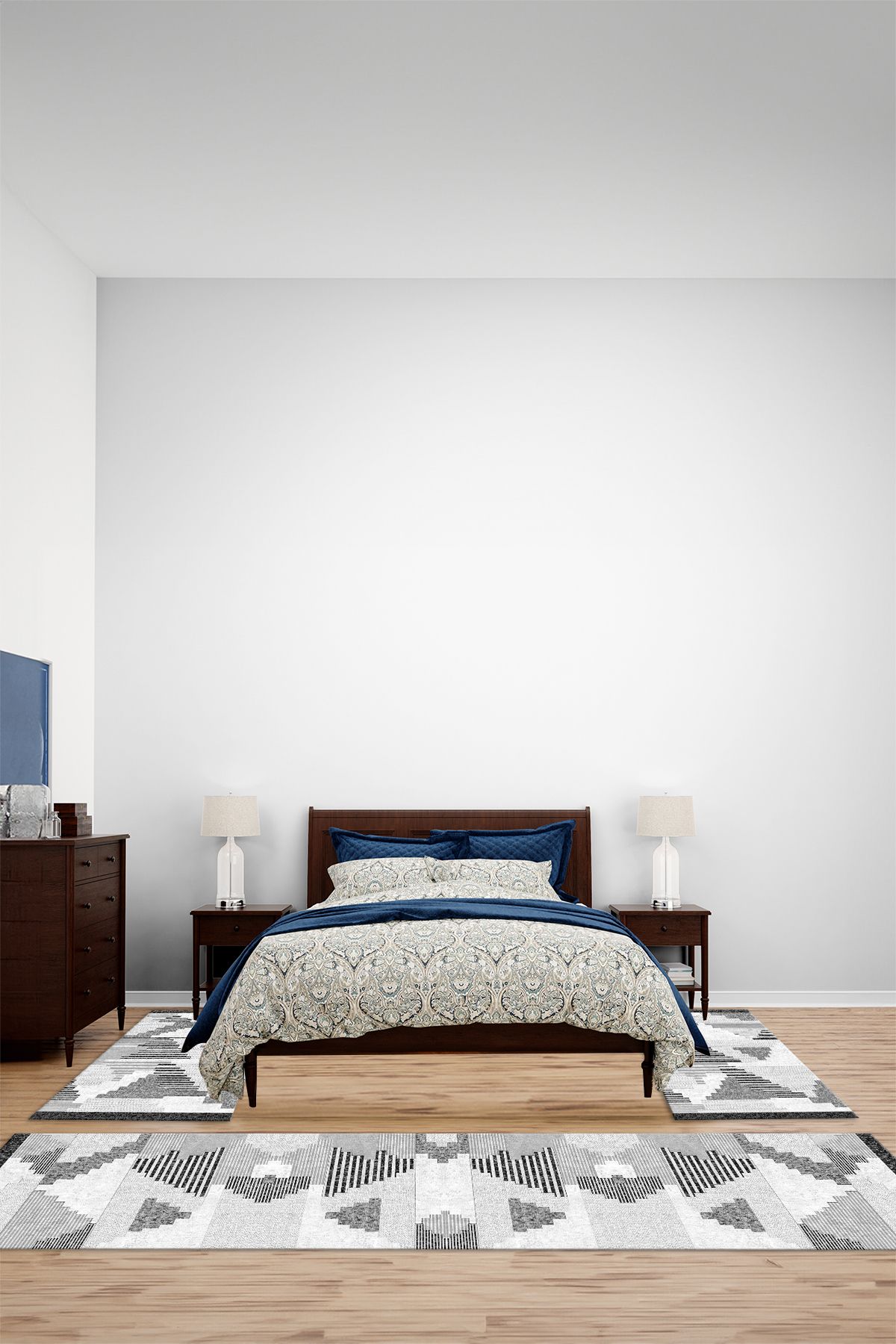 Viyana Home Modern Dijital Kaymaz Taban Etnik Model Yıkanabilir Üçlü Yatak Odası Halısı, YO-MODERN-243-GRİ,