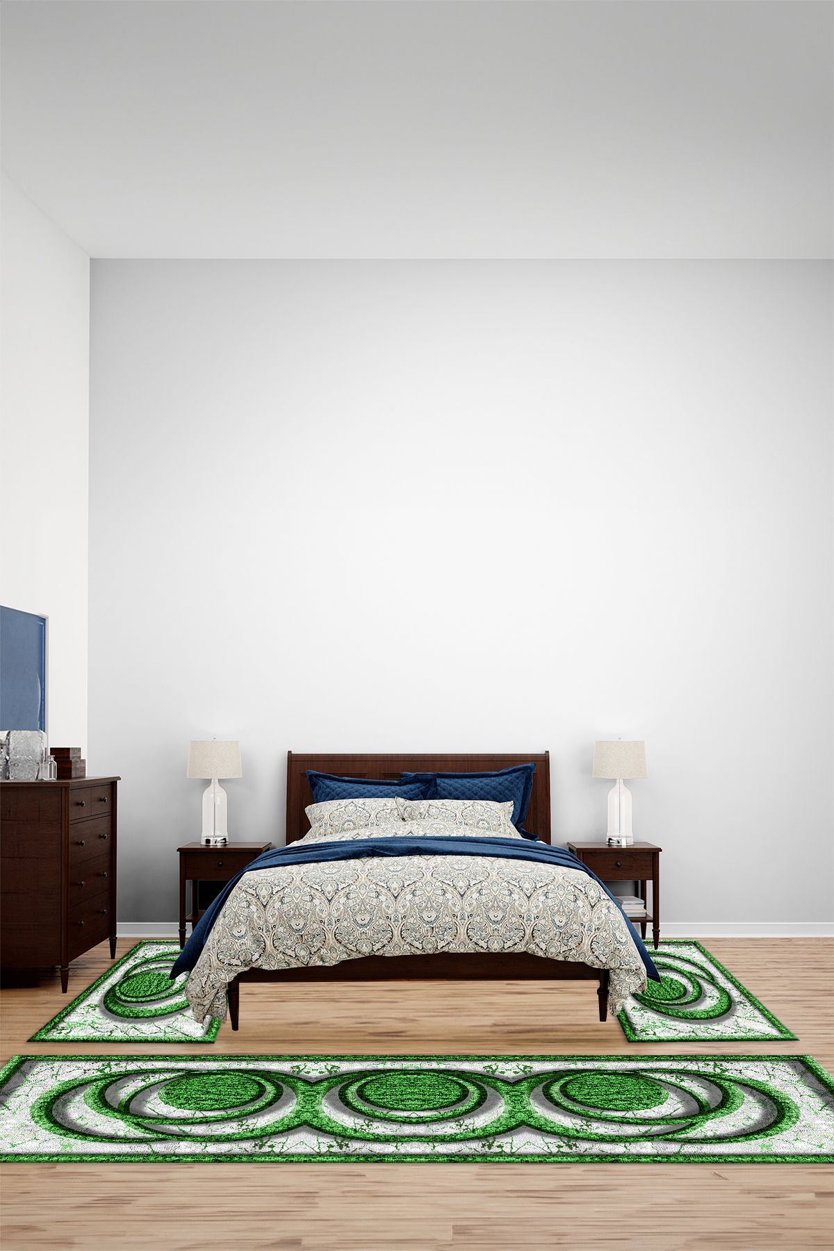 Viyana Home Modern Dijital Kaymaz Renkli Mermer Desen Yıkanabilir Üçlü Yatak Odası Halısı, YO-MODERN-260-YEŞİL,