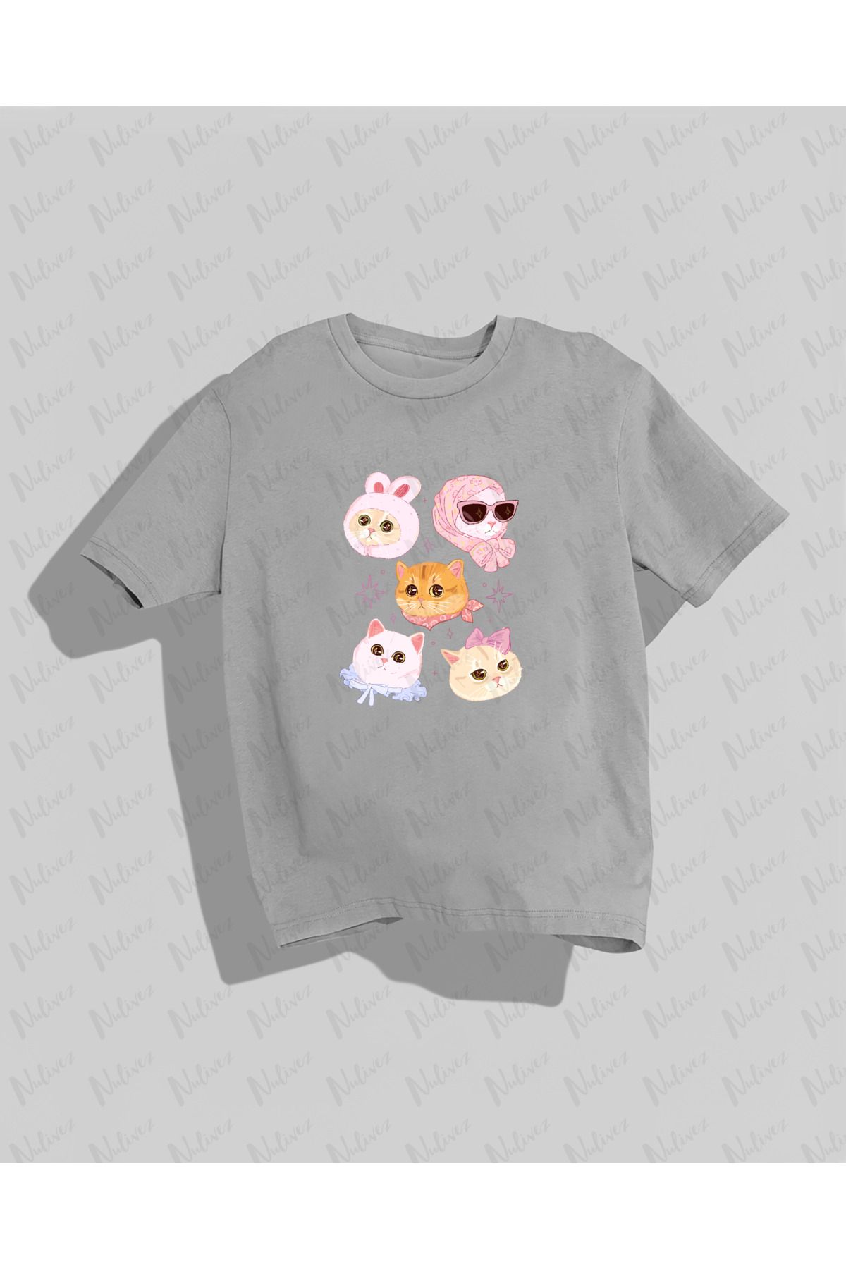 Nulivez Kedi Tasarımı Baskılı Yüksek Kalite Kompakt Unisex Oversize T-Shirt