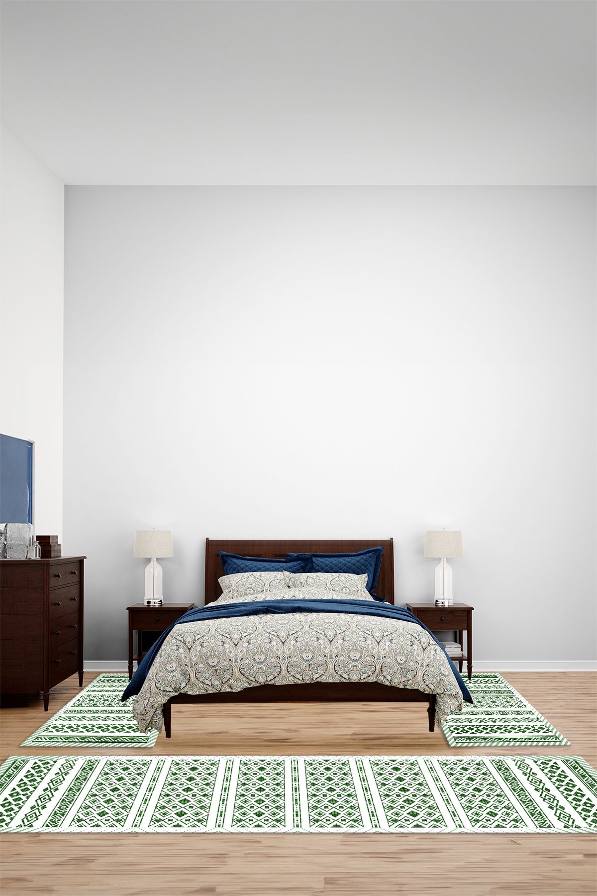 Viyana Home Modern Dijital Kaymaz Eski Görünümlü Model Yıkanabilir Üçlü Yatak Odası Halısı, YO-MODERN-278-YEŞİL,