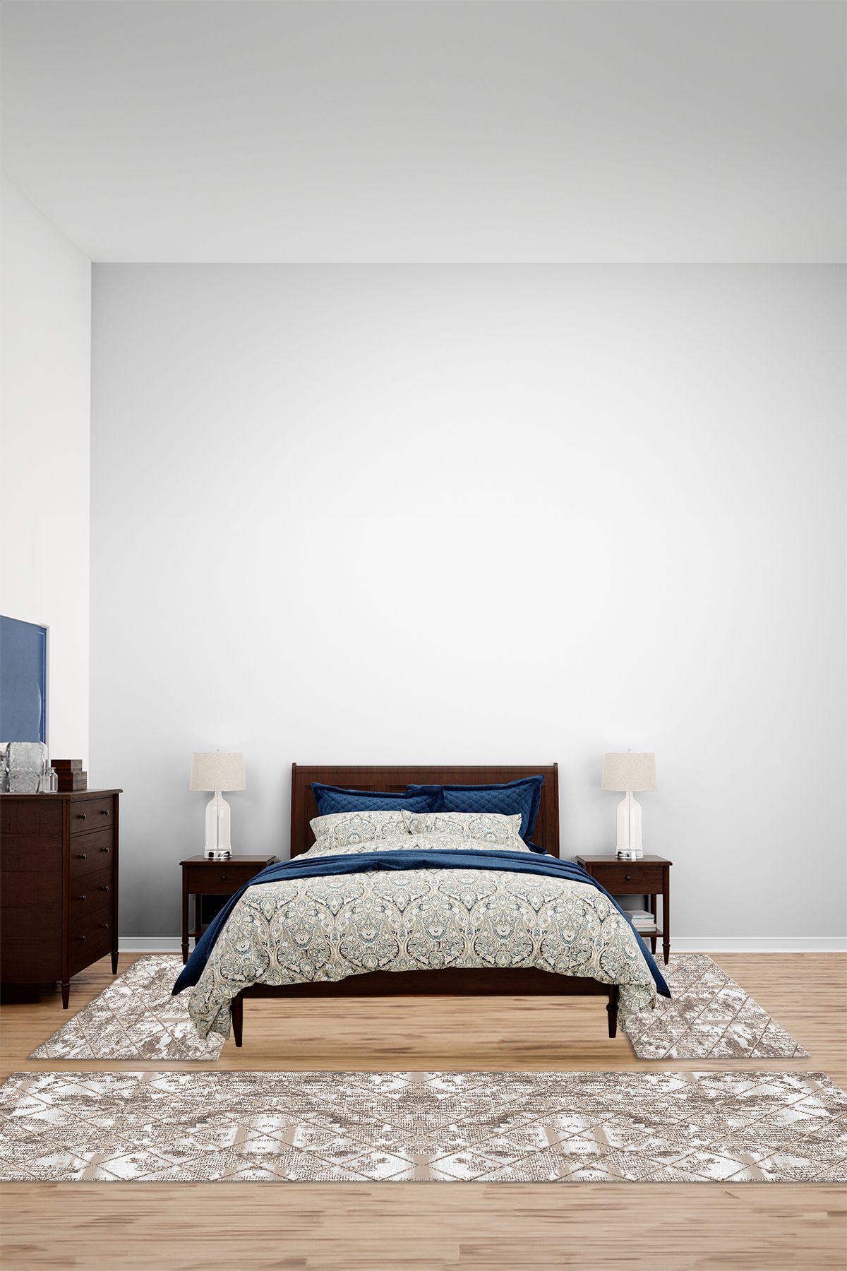 Viyana Home Modern Dijital Kaymaz Çizgi Desen Detay Yıkanabilir Üçlü Yatak Odası Halısı, YO-MODERN-224-KAHVE,