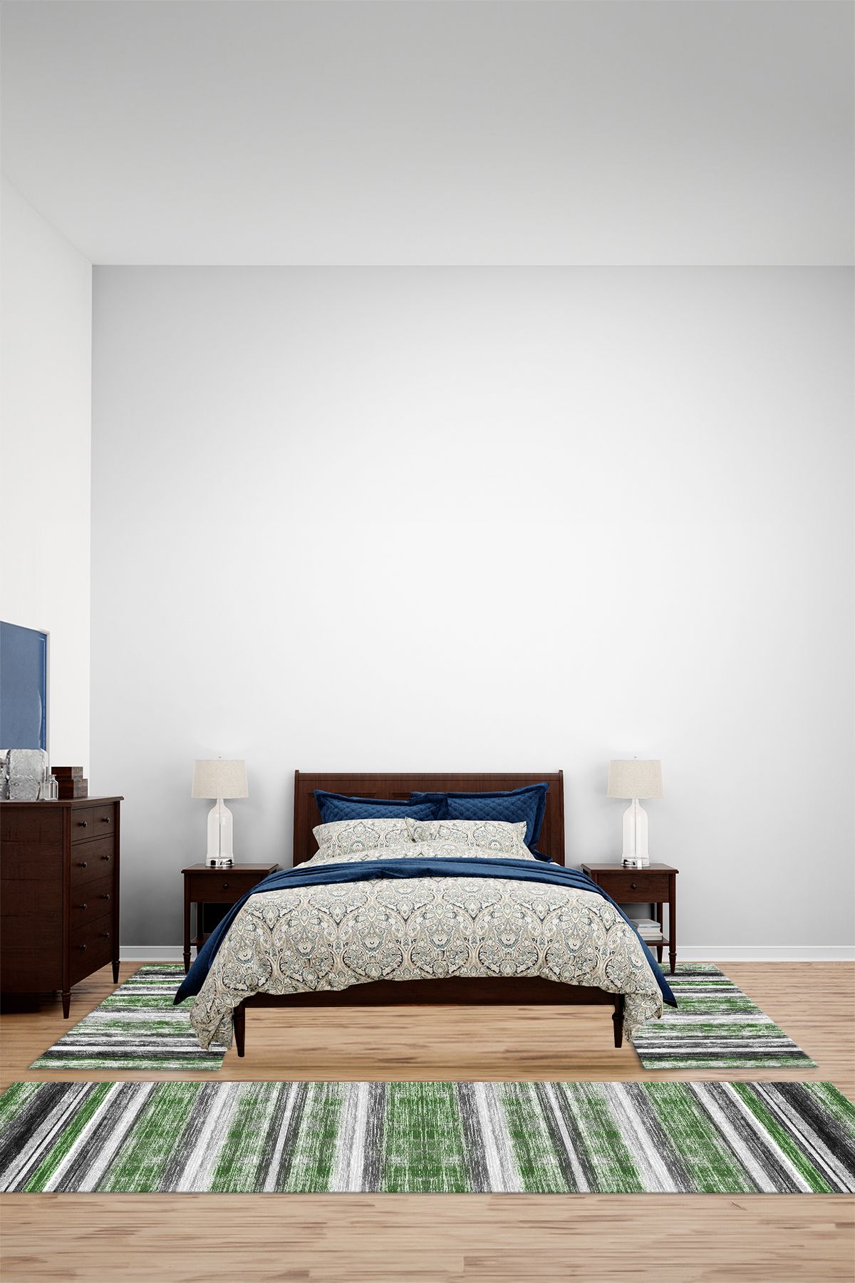 Viyana Home Modern Dijital Kaymaz Düz Sade Model Yıkanabilir Üçlü Yatak Odası Halısı, YO-MODERN-291-YEŞİL,