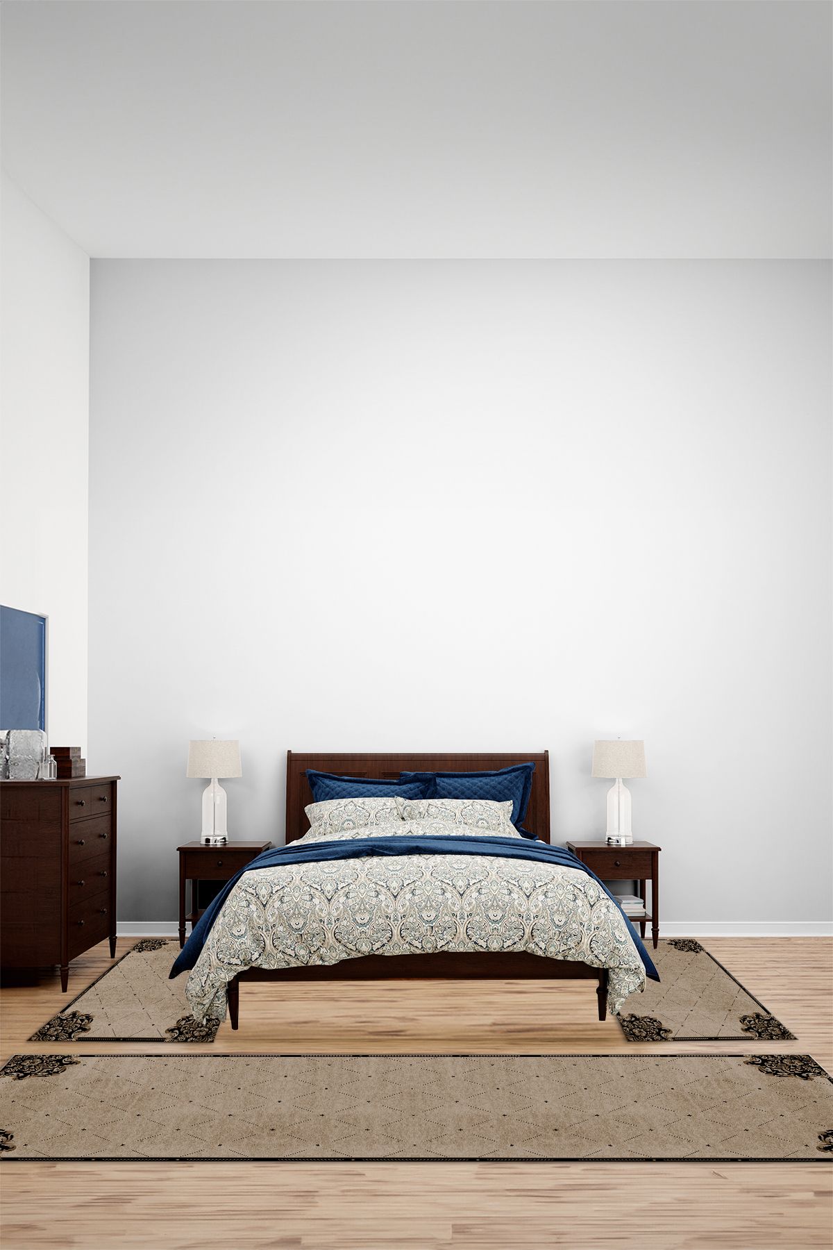 Viyana Home Modern Dijital Kaymaz Sade Vektörel Desen Yıkanabilir Üçlü Yatak Odası Halısı, YO-MODERN-262-KAHVE,
