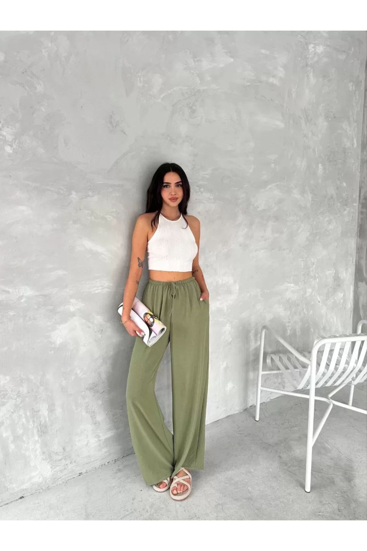 AE Stil Ayrobin Oversize Kadın Pantalon - Mint Yeşili