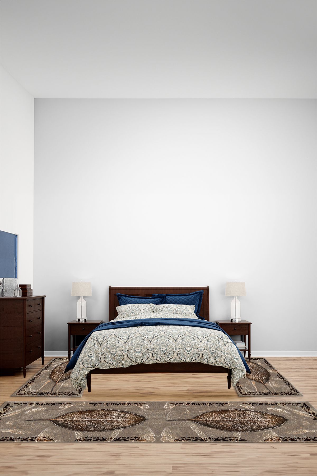 Viyana Home Modern Dijital Kaymaz Taban Yaprak Model Yıkanabilir Üçlü Yatak Odası Halısı, YO-MODERN-250-KAHVE,